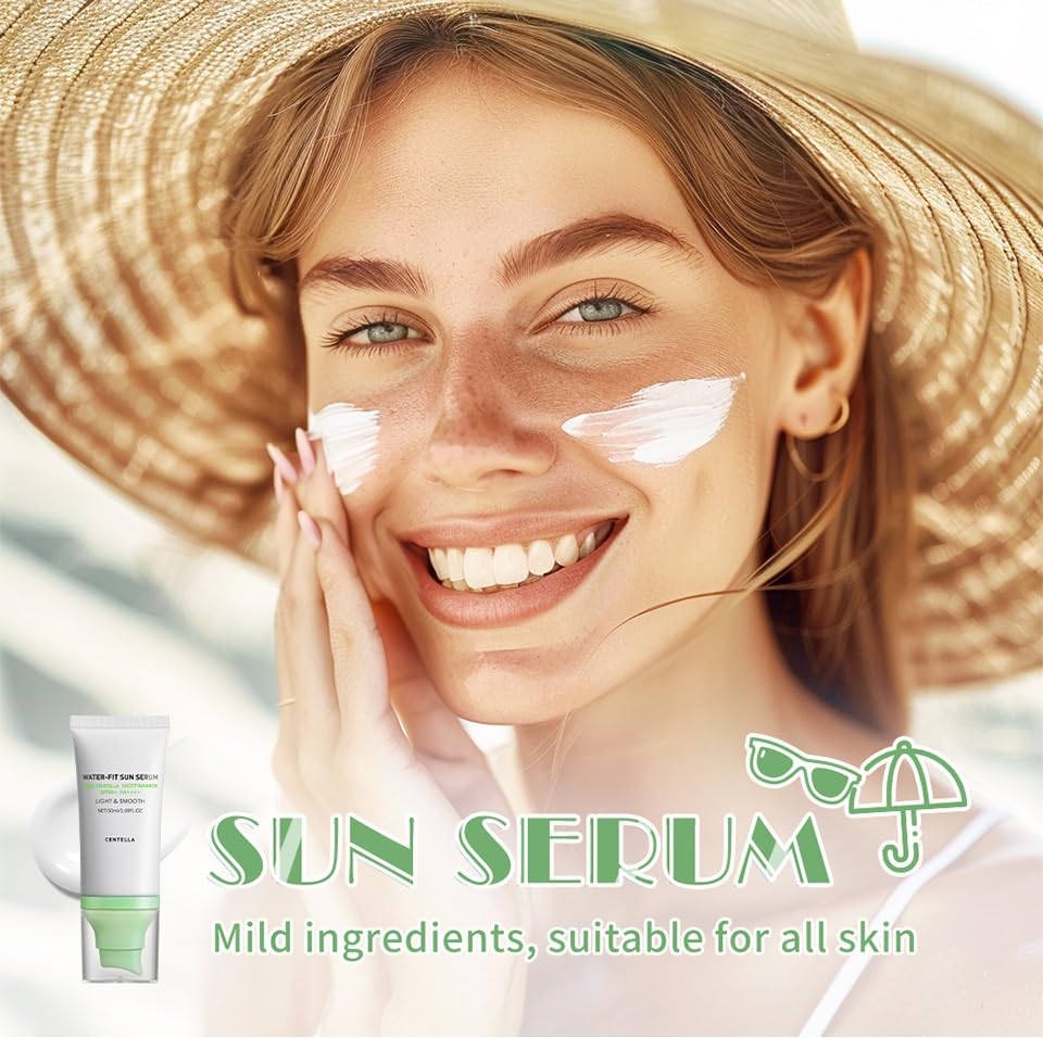 Centella Sunscreen, Hyalu Cica Water Fit Sun Serum, Light Hydrating Face Sunscreen for All Skin Type and UV Defense.(Green) - Medaid International