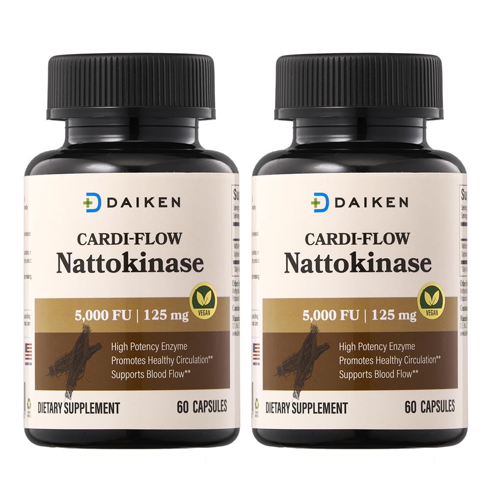 DAIKEN Nattokinase 5,000 FU, High Potency Nattokinase Supplement, Non-GMO & Vegan, Lab Tested, 60 Capsules (Pack of 2) - Medaid International