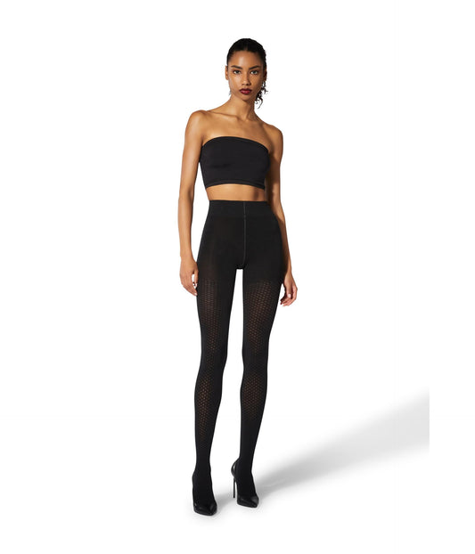 Wolford Merino Dot Tights for Women 100 Denier Opaque Merino Wool Blend Jacquard Dot Design Knitted-in Heels Soft Waistband Black X-Small - Medaid International