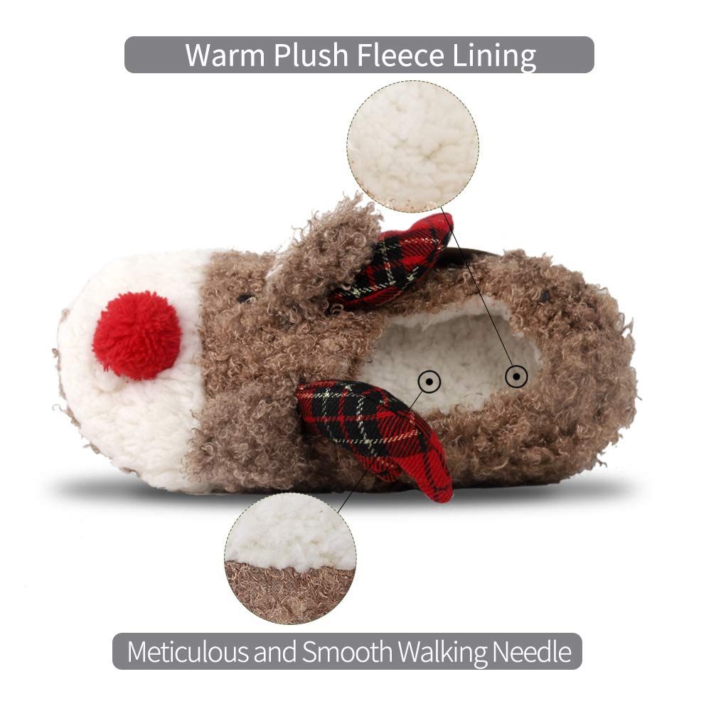 ANNALEMON Christmas Slippers for Women Fuzzy Reindeer House Shoes with Memory Foam 9 Brown - Medaid International