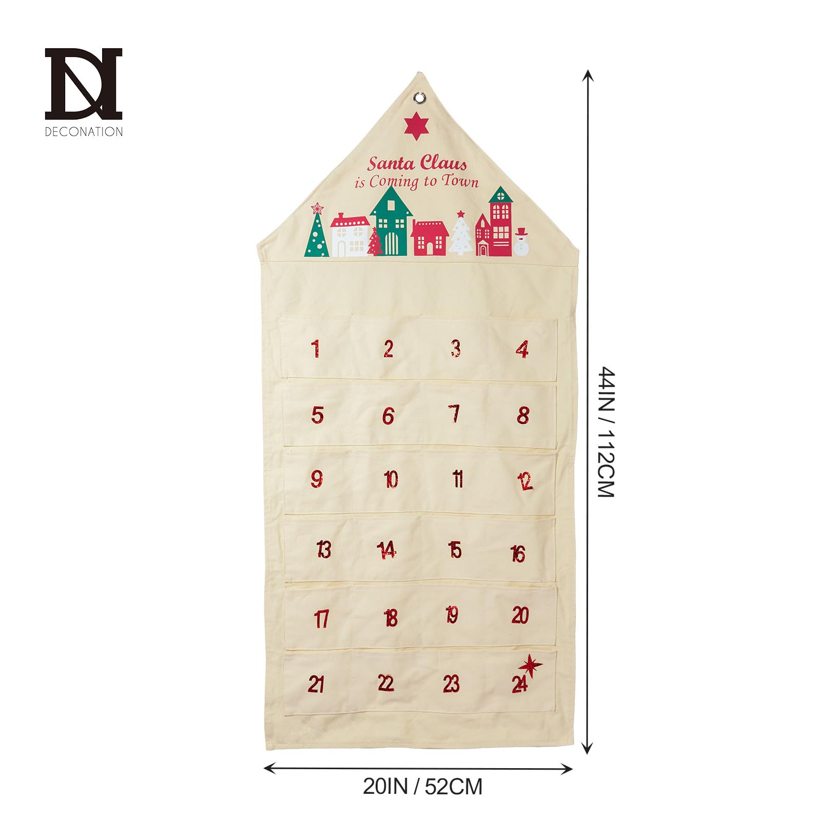 DN DECONATION Hanging Advent Calendar 24 Pockets Fabric Christmas Countdown Decor for Wall Home Door Fireplace Xmas Gift (Red) - Medaid International