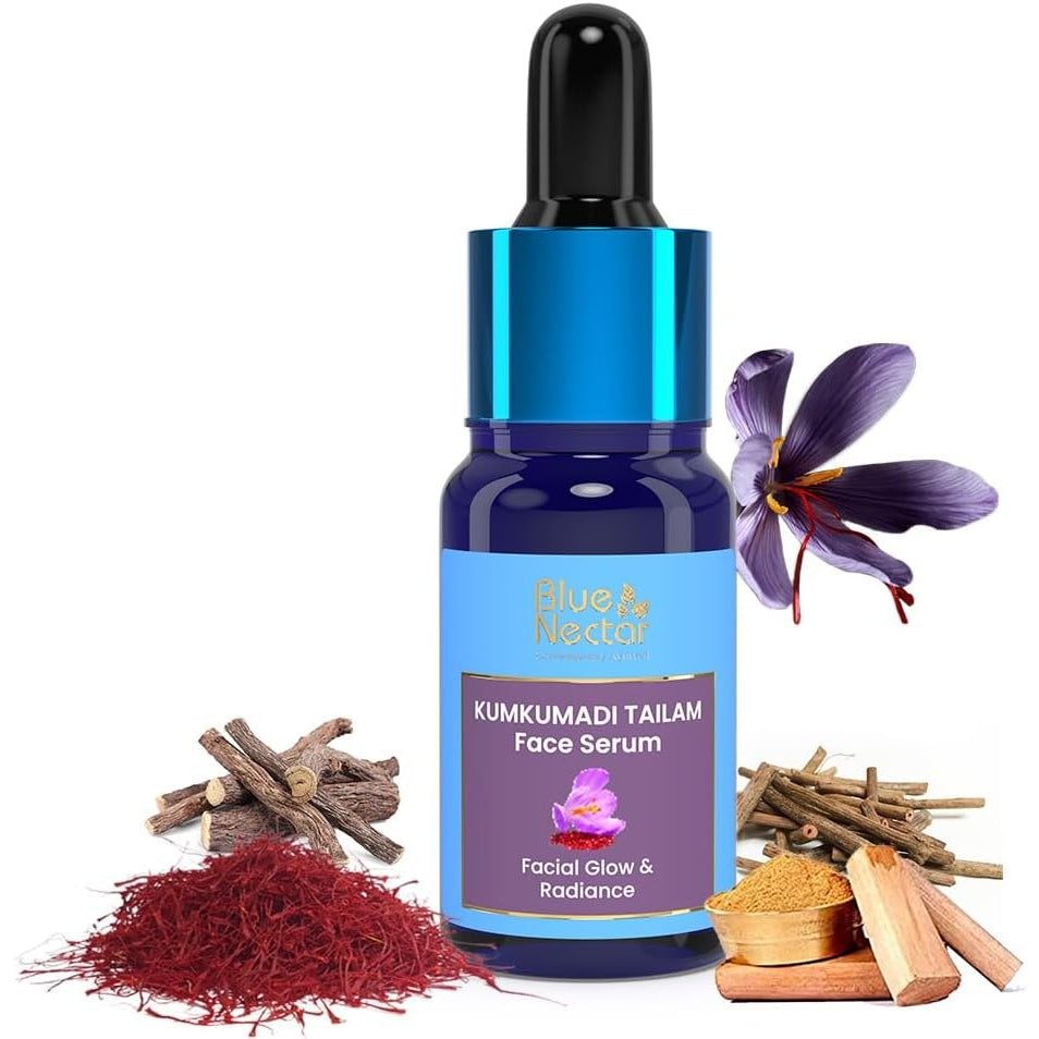 Blue Nectar Kumkumadi Tailam Face Serum with Pure Saffron Oil, Ayurvedic Kumkumadi Face Oil for Glowing Skin, Natural Serum for Face Glowing, Anti Aging Serum for use as Moisturizer for Face 10ml - Medaid