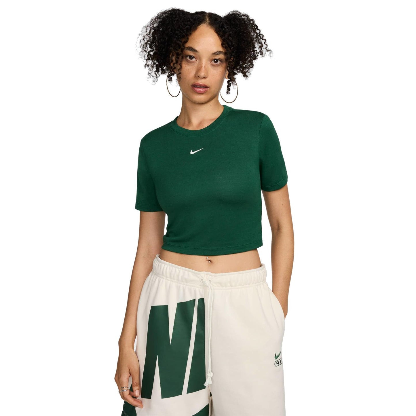 NSW Essential Slim Cropped Womens Short Sleeve Shirt (Green/White) Size X-Small - Medaid International