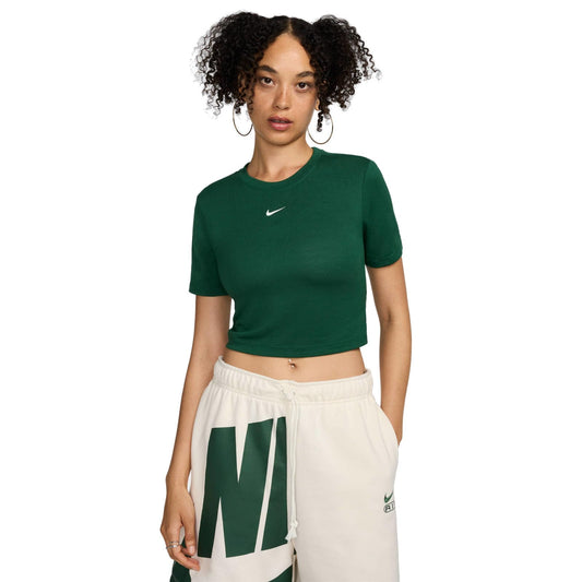 NSW Essential Slim Cropped Womens Short Sleeve Shirt (Green/White) Size X-Small - Medaid International