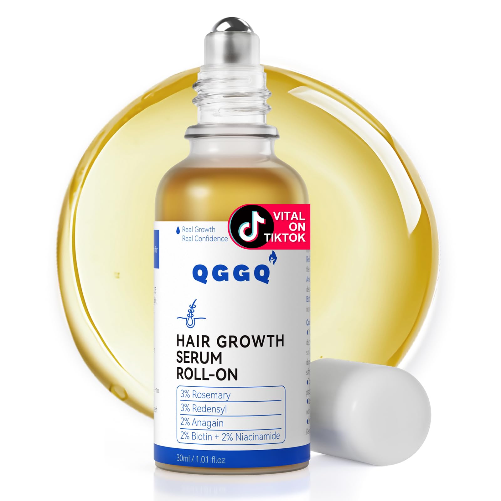Hair Growth Serum Roll-On 30ml | Patented Blend with 3% Rosemary, 3% Redensyl, 2% AnaGain, Biotin & Niacinamide | No-Rinse, Fast-Absorbing | For Thinning Hair & All Hair Types (1.01 Fl Oz (Pack of 1)) - Medaid International