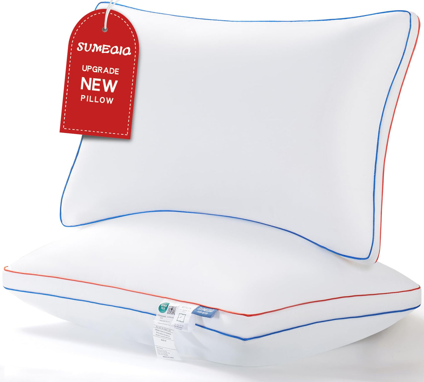 SUMEQIQ Pillows Queen Size Set of 2, Fluffy Bed Pillows for Sleeping, Queen Pillows 2 Pack with Hotel Quality, Medium Firm and Supportive Down Alternative Pillow for Side and Back Sleeper, 20" x 30" - Medaid International