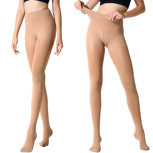 MANZI 2 Pairs Run Resistant Control Top Panty Hose Opaque Tights, Large, Suntan - Medaid International