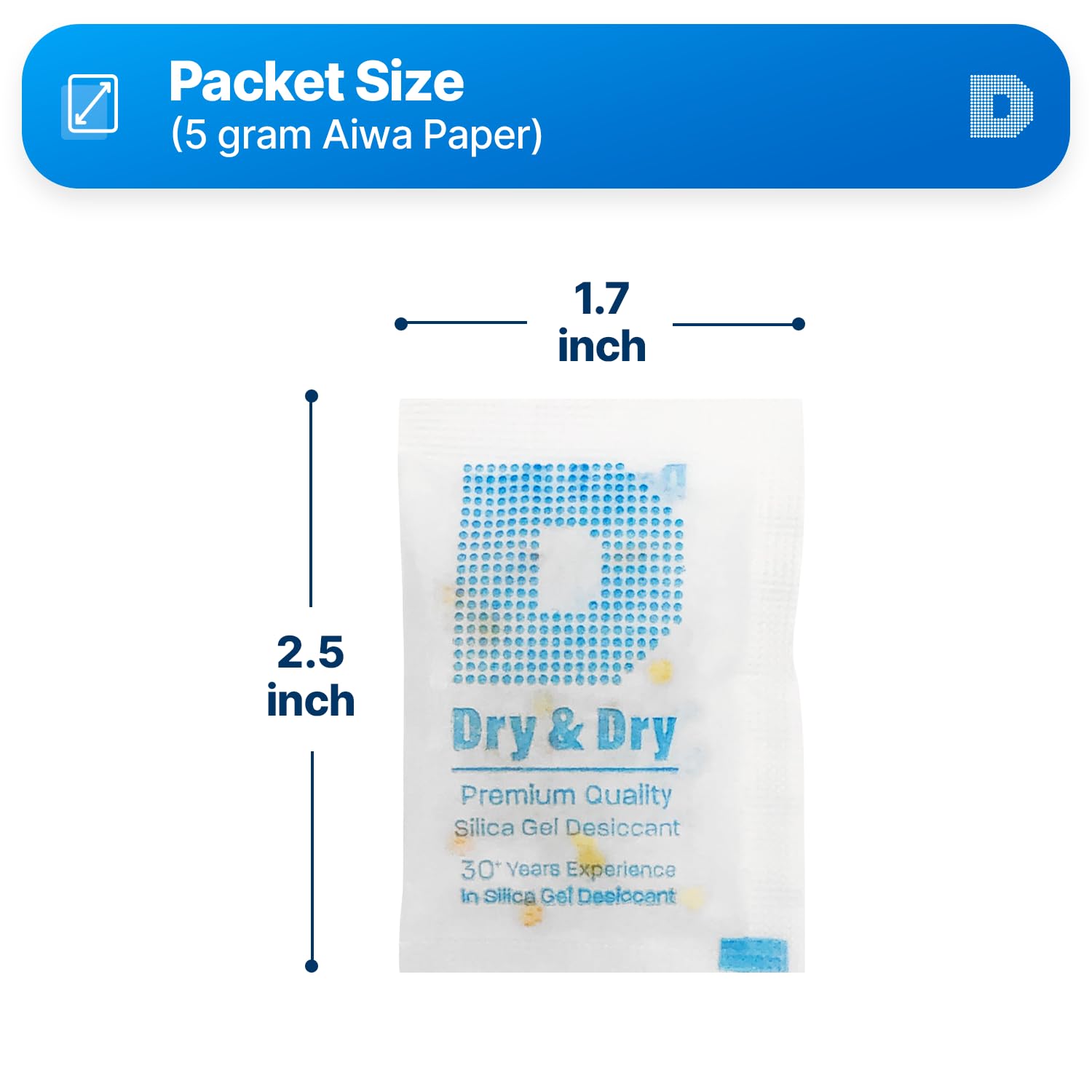 Dry & Dry Premium Orange Indicating Silica Gel Packets Desiccants - Food Safe Silica Gel Packets - White - 60 Packets (5 Gram) - Medaid International