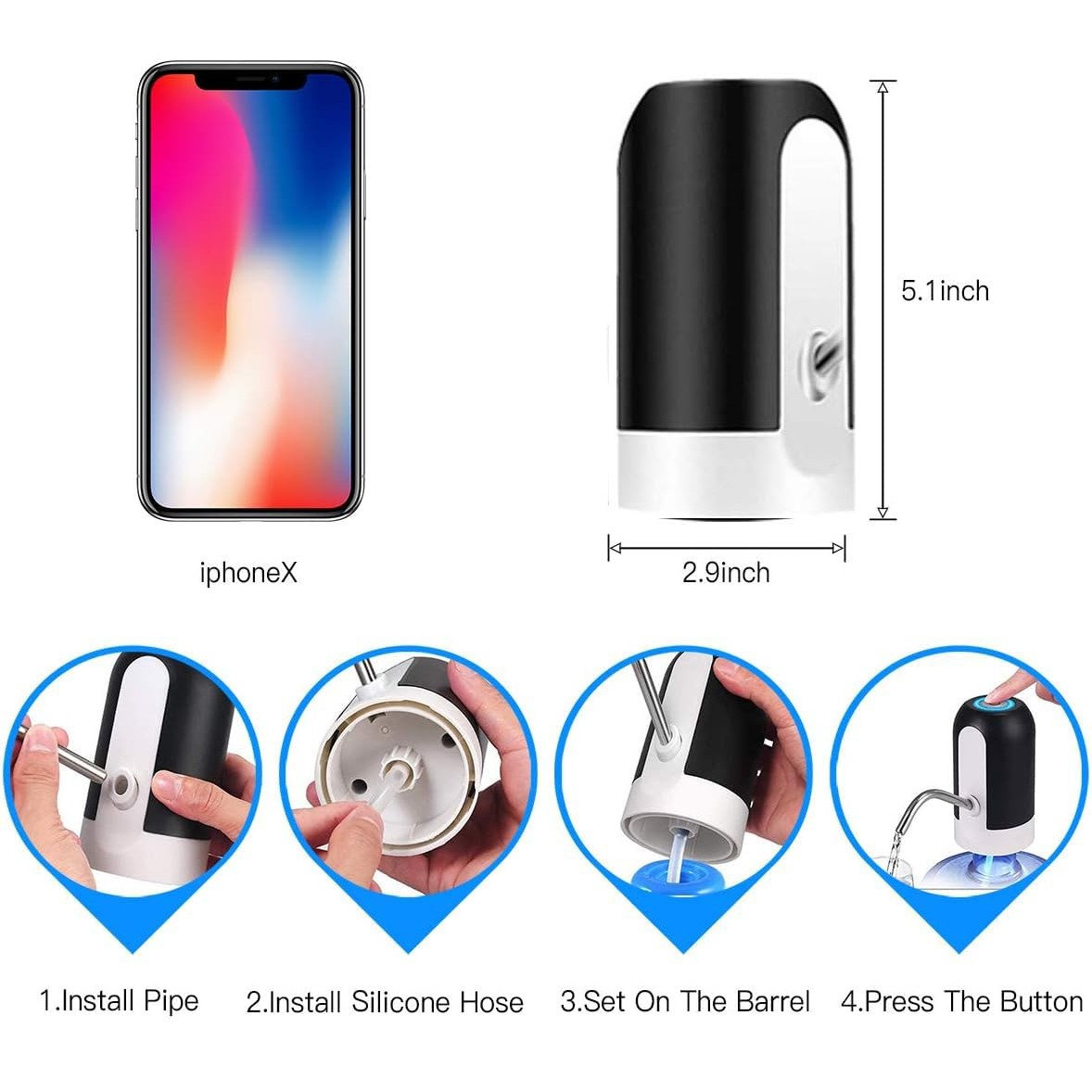 Water Bottle Pump 5 Gallon USB Charging Automatic Drinking Portable Electric Water Dispenser/Switch - Medaid International