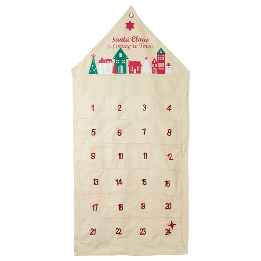 DN DECONATION Hanging Advent Calendar 24 Pockets Fabric Christmas Countdown Decor for Wall Home Door Fireplace Xmas Gift (Red) - Medaid International