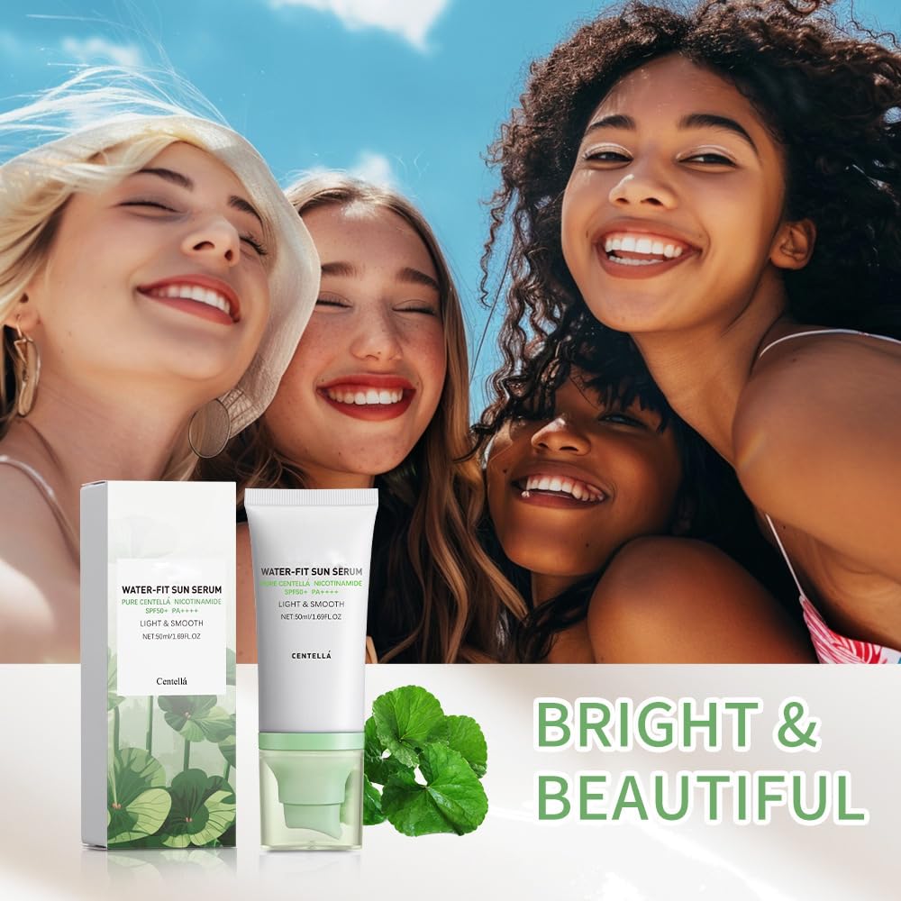 Centella Sunscreen, Hyalu Cica Water Fit Sun Serum, Light Hydrating Face Sunscreen for All Skin Type and UV Defense.(Green) - Medaid International