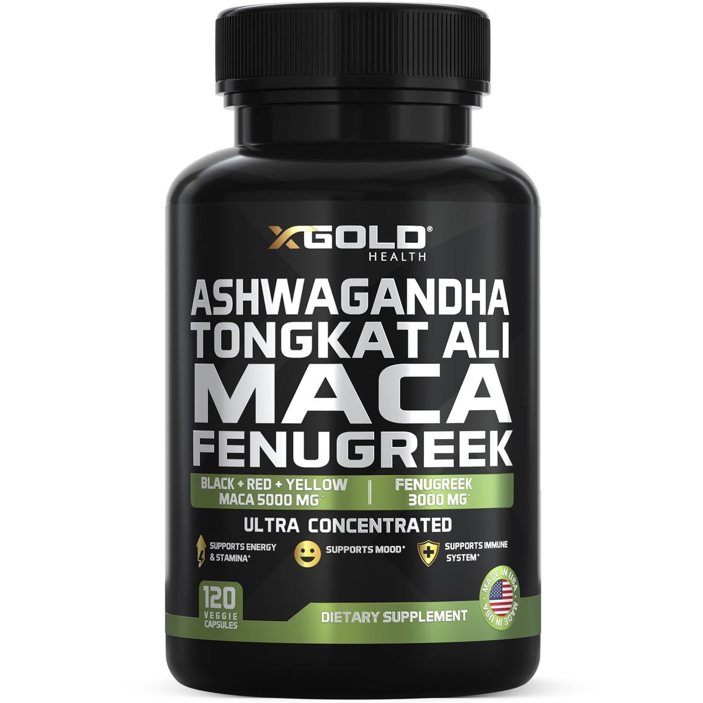 Ashwagandha 5000mg + Tongkat Ali 1000mg + Maca Root 5000mg + Fenugreek 3000mg Supplement | Black + Red + Yellow Maca Root Extract & Fenugreek Herbal Supplements for Men & Women - Made in USA - Medaid International