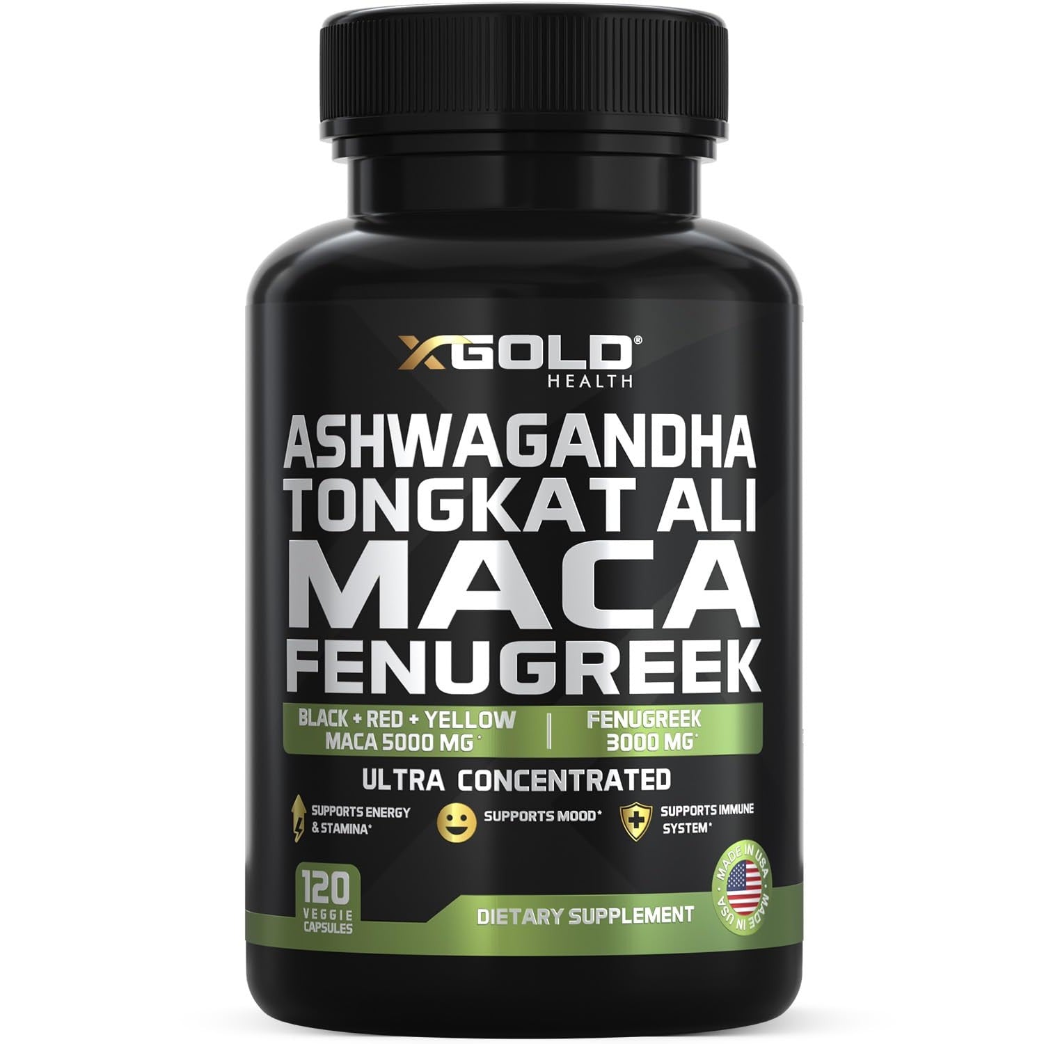 Ashwagandha 5000mg + Tongkat Ali 1000mg + Maca Root 5000mg + Fenugreek 3000mg Supplement | Black + Red + Yellow Maca Root Extract & Fenugreek Herbal Supplements for Men & Women - Made in USA - Medaid International