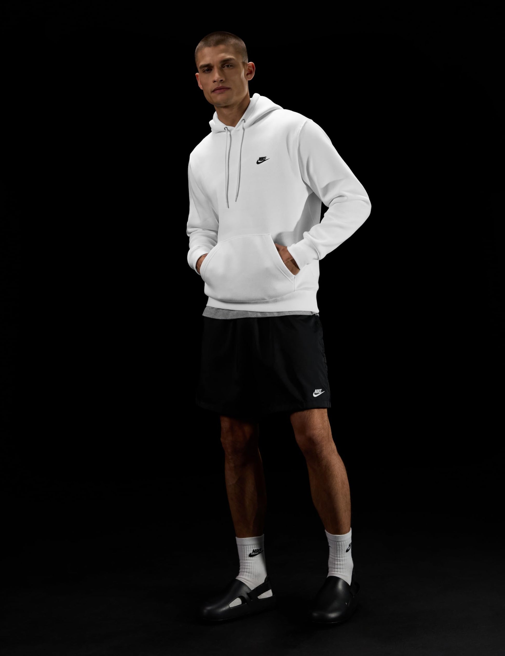 Nike Men's Club Pullover Fleece Hoodie, White/White/Black, Large - Medaid International