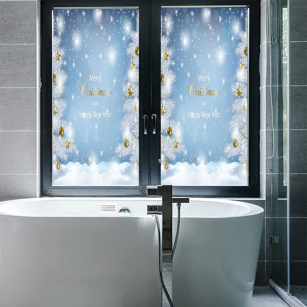 Christmas Privacy Window Film, Christmas Style Print, Glass Film for Home Office Living Room, W23.6 x L35.4 Inch - Medaid International