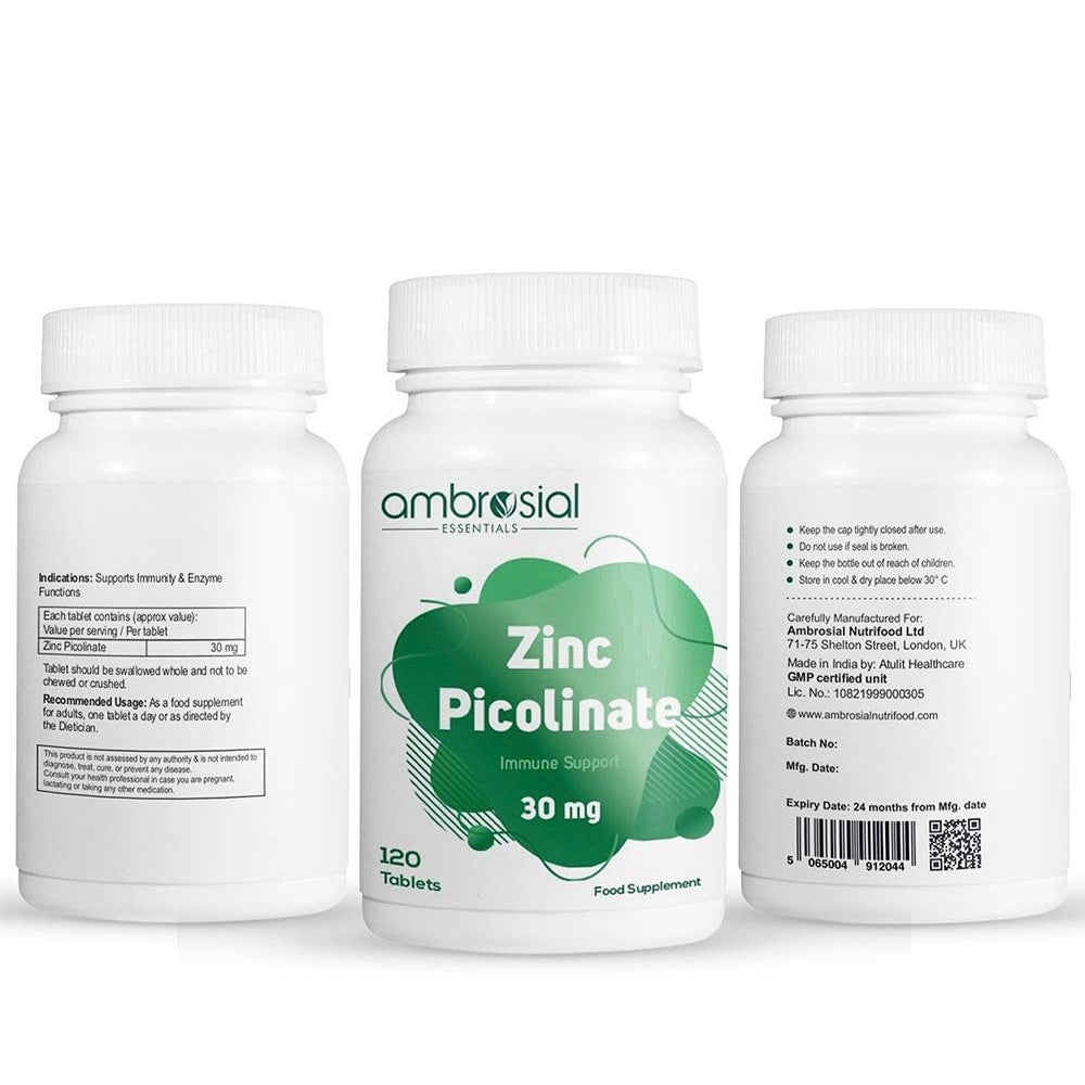 Ambrosial Zinc Picolinate 30mg Tablets Pack of 1-120 Tablets - Medaid International