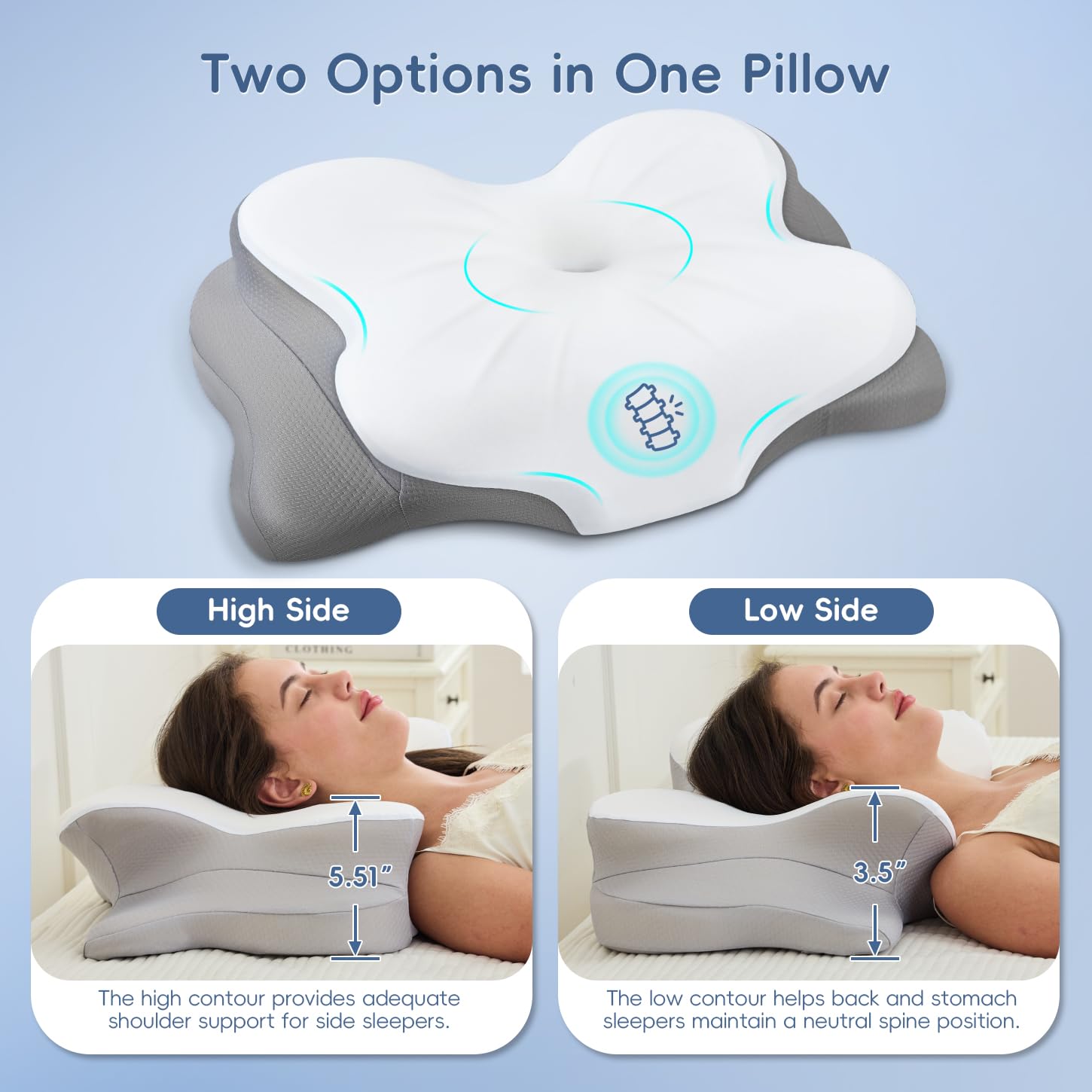 Cervical Neck Pillow, Ergonomic Memory Foam Pillows for Neck Pain Relief with Breathable Pillowcase, Adjustable Contour Neck Support Pillow for Side Back Stomach Sleepers, Odorless - Medaid International