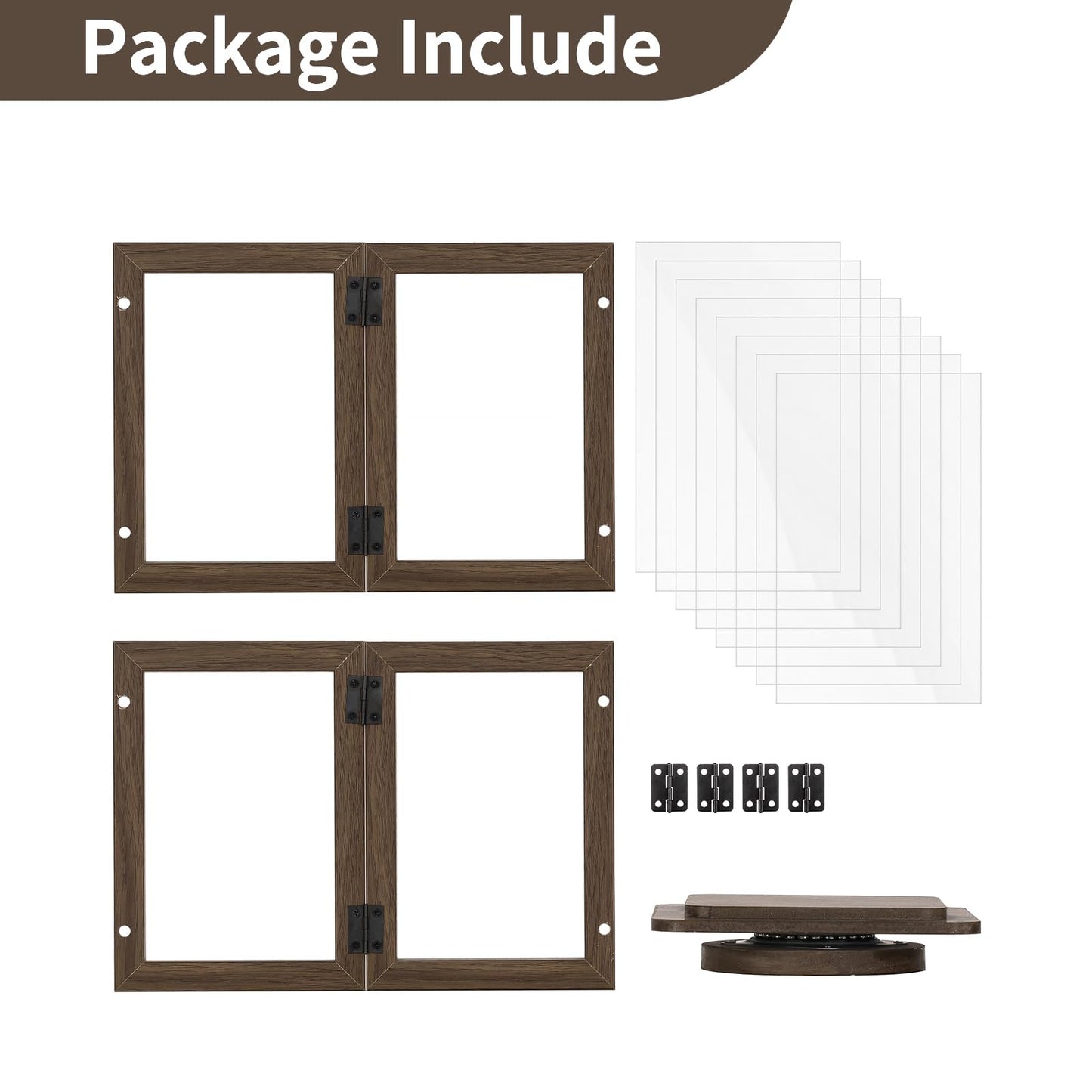 NUPTIO Rotating Picture Frames Cube: 4x6 Inch Double Wooden Brown Photo Frame for Wedding Christmas Birthday Anniversary Office Home Desk - Medaid International