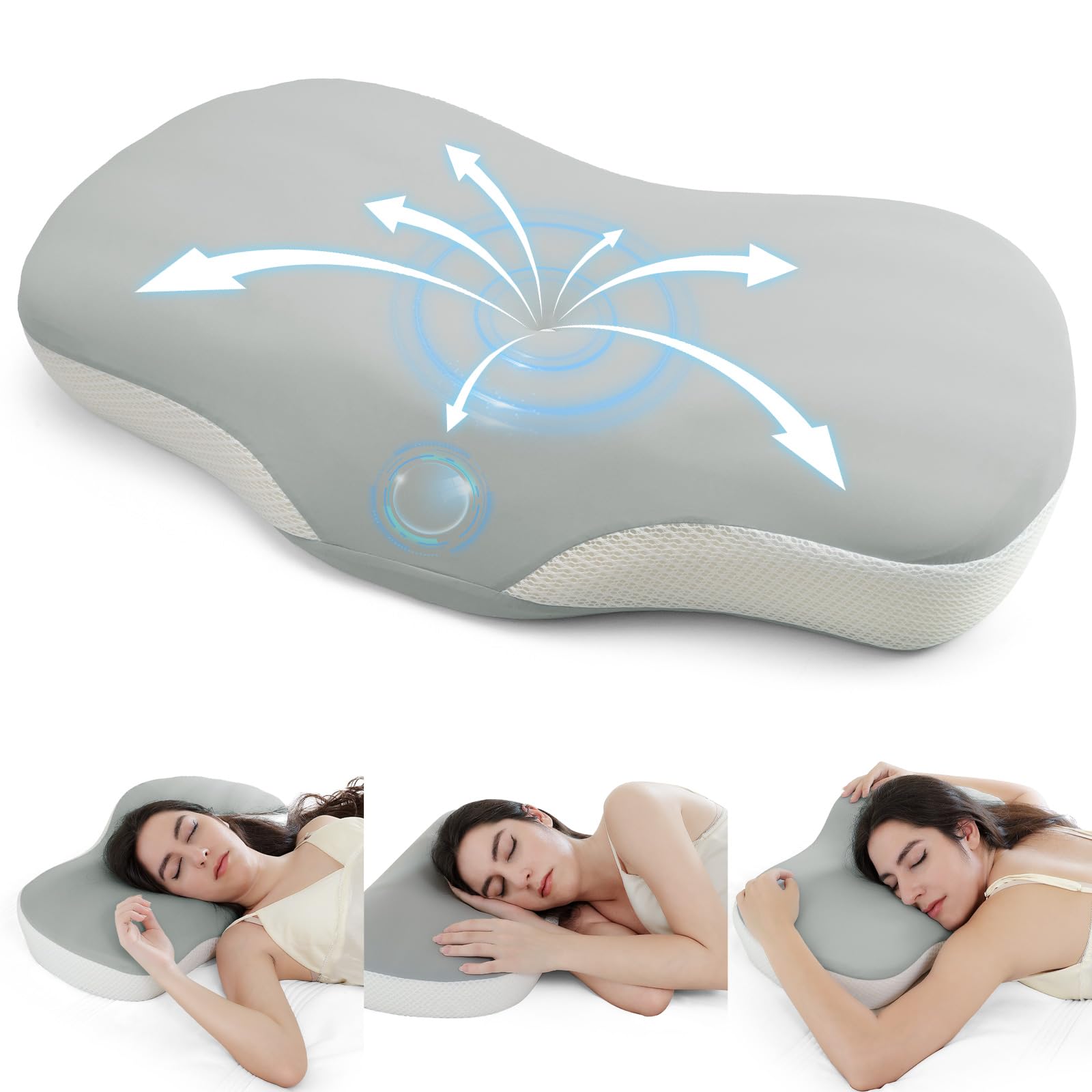 Zmarthumb Cervical Neck Pillow - Ergonomic Memory Foam Pillow for Side, Back & Stomach Sleepers, Orthopedic Contour Pillow with Dual Height & Breathable Pillowcase(Grey) - Medaid International