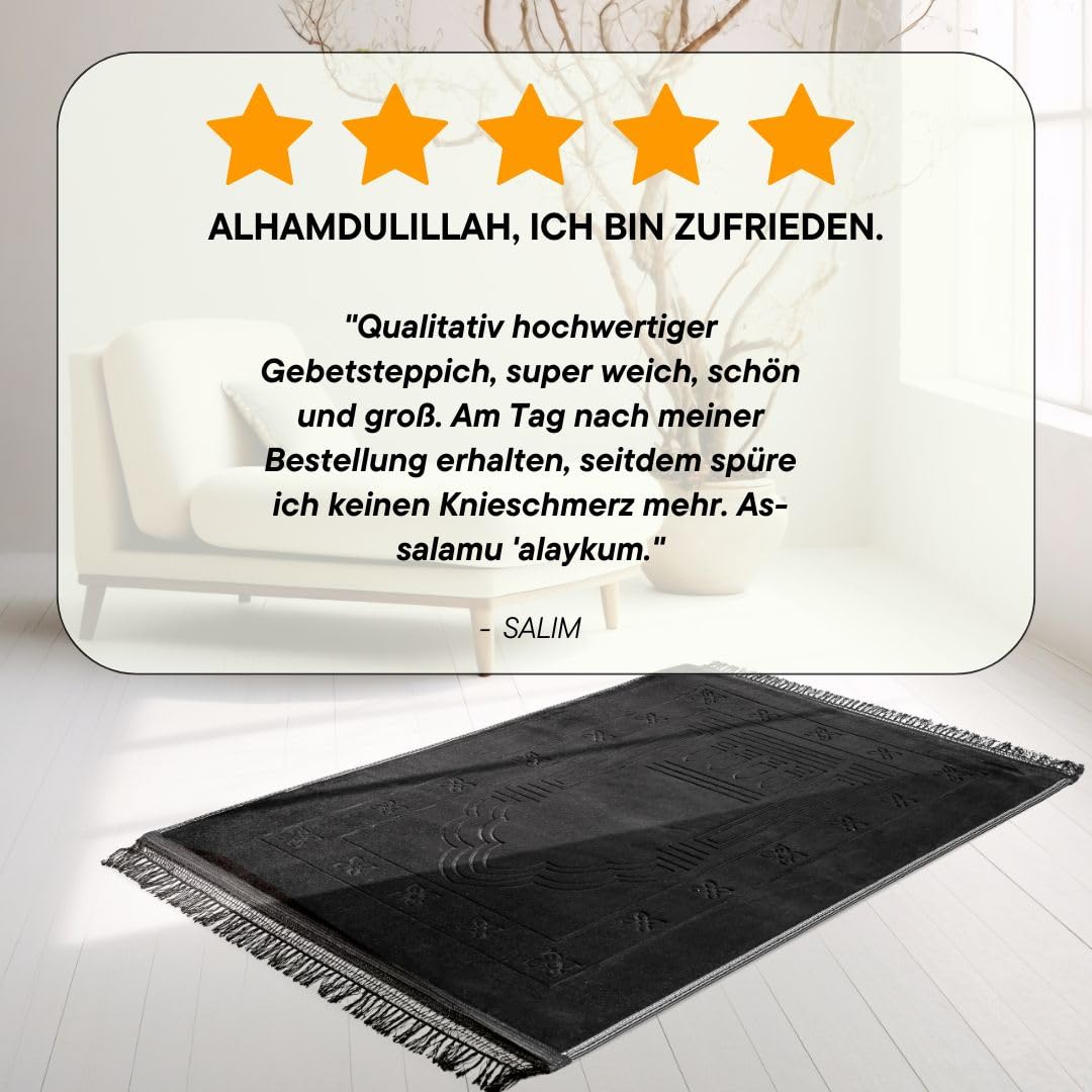 AL-WARDA Muslim Prayer Mat - Super Comfortable and Soft Plush Prayer Mat - Thick Muslim Prayer Mat - Soft as a Cloud, Ideal for Knees and Forehead (Black) - Medaid International