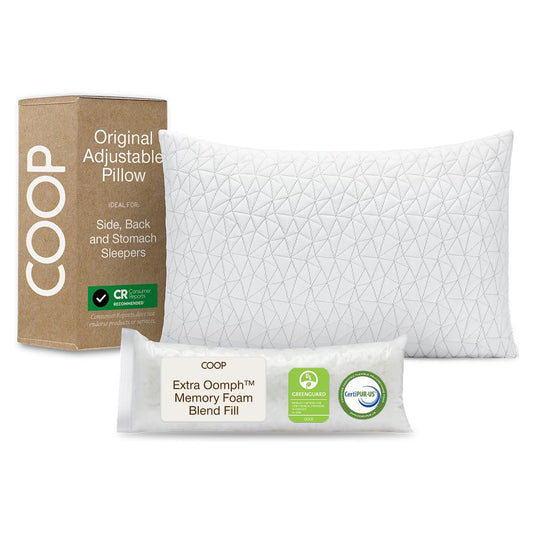 Coop Home Goods Original Adjustable Pillow, Queen Size Bed Pillows for Sleeping, Cross Cut Memory Foam Pillows - Medium Firm Back, Stomach and Side Sleeper Pillow, CertiPUR-US/GREENGUARD Gold - Medaid International