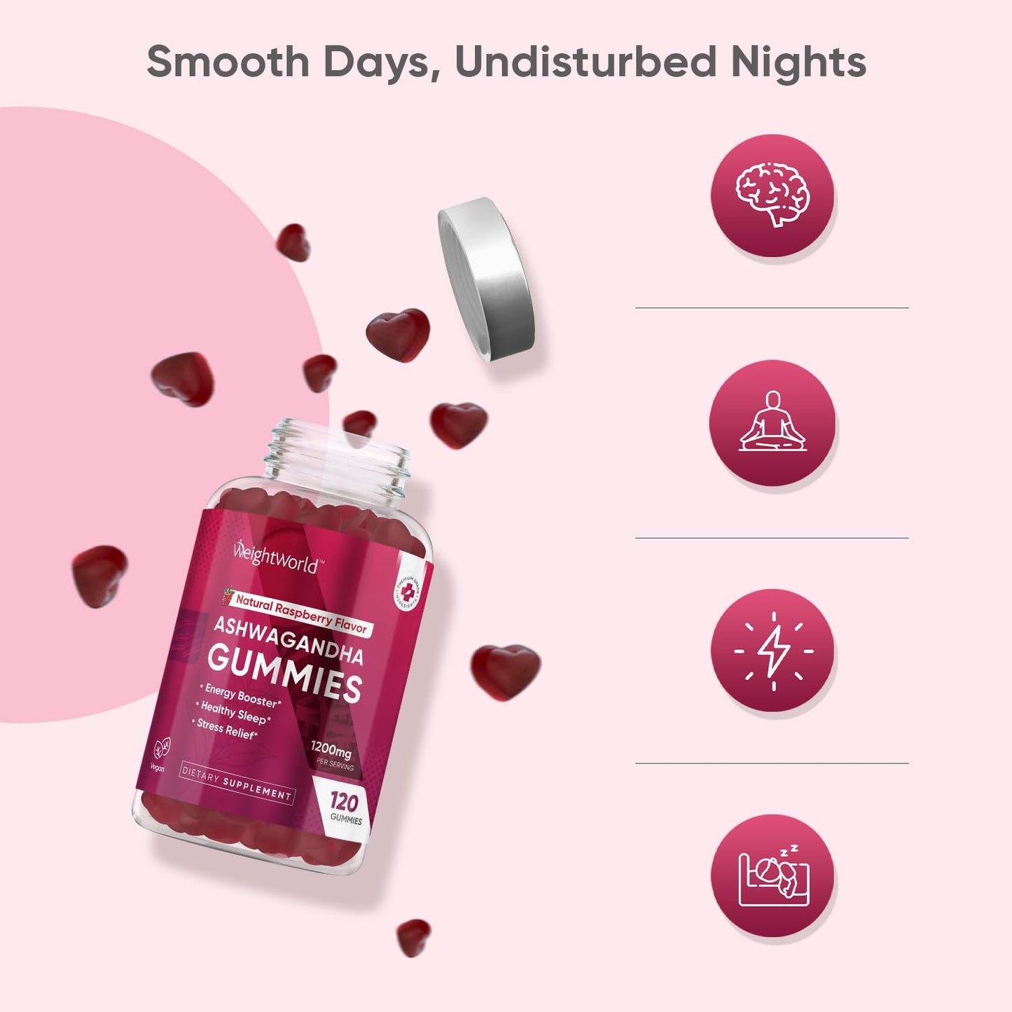 WeightWorld Ashwagandha Gummies for Women and Men 1200mg - 120 Gummies (2-Month Supply) - Ashwagandha Supplement Gummies for Energy Booster, Healthy Sleep & Stress Relief - Vegan & Gluten-Free - Medaid International