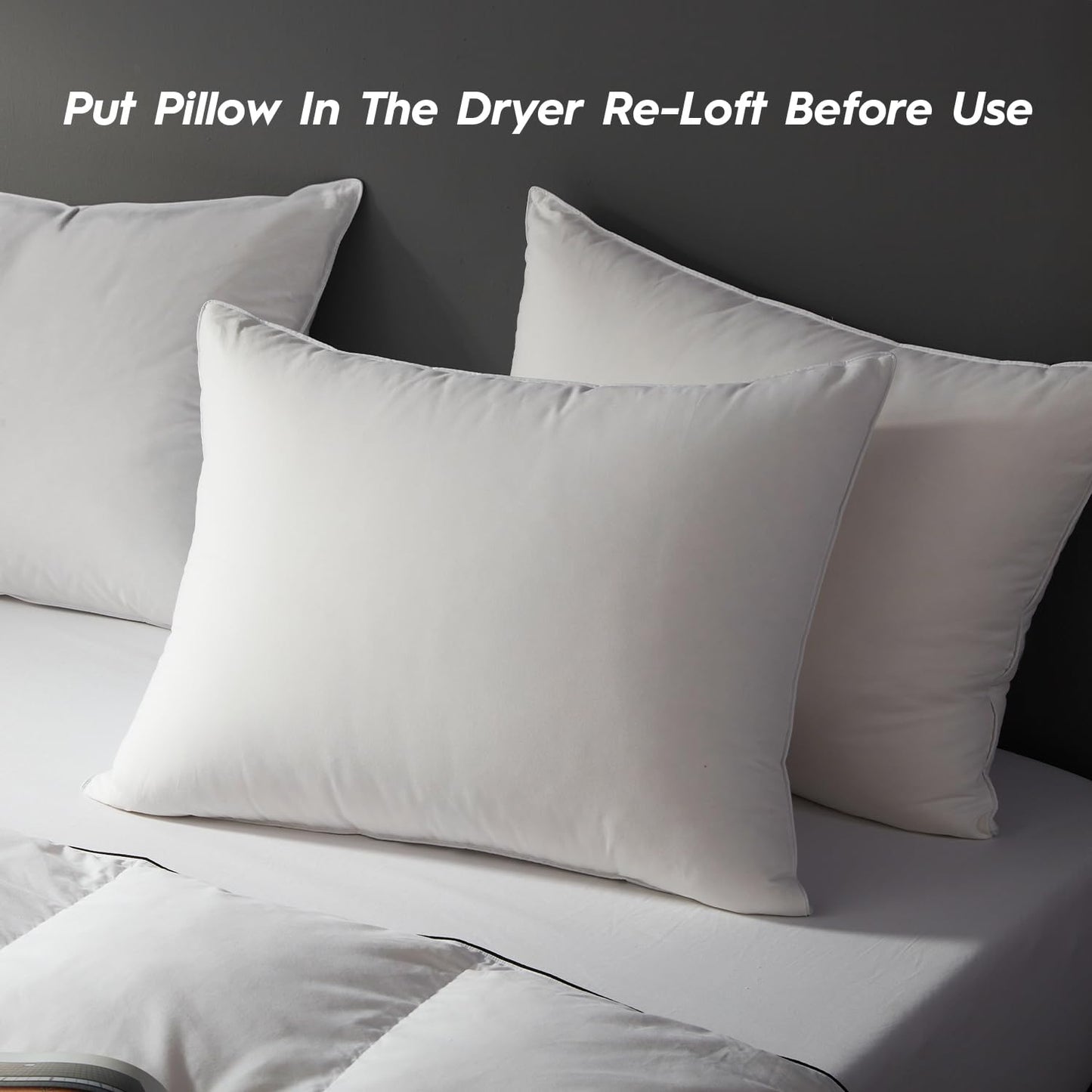 Globon Ultra Soft Down Pillow King Size Set of 2, All Down Filled Bed Pillow for Sleeping, 100% Cotton Shell 500 Thread Count, Soft Hotel Collection Down Feather Pillow 20" x 36" - Medaid International