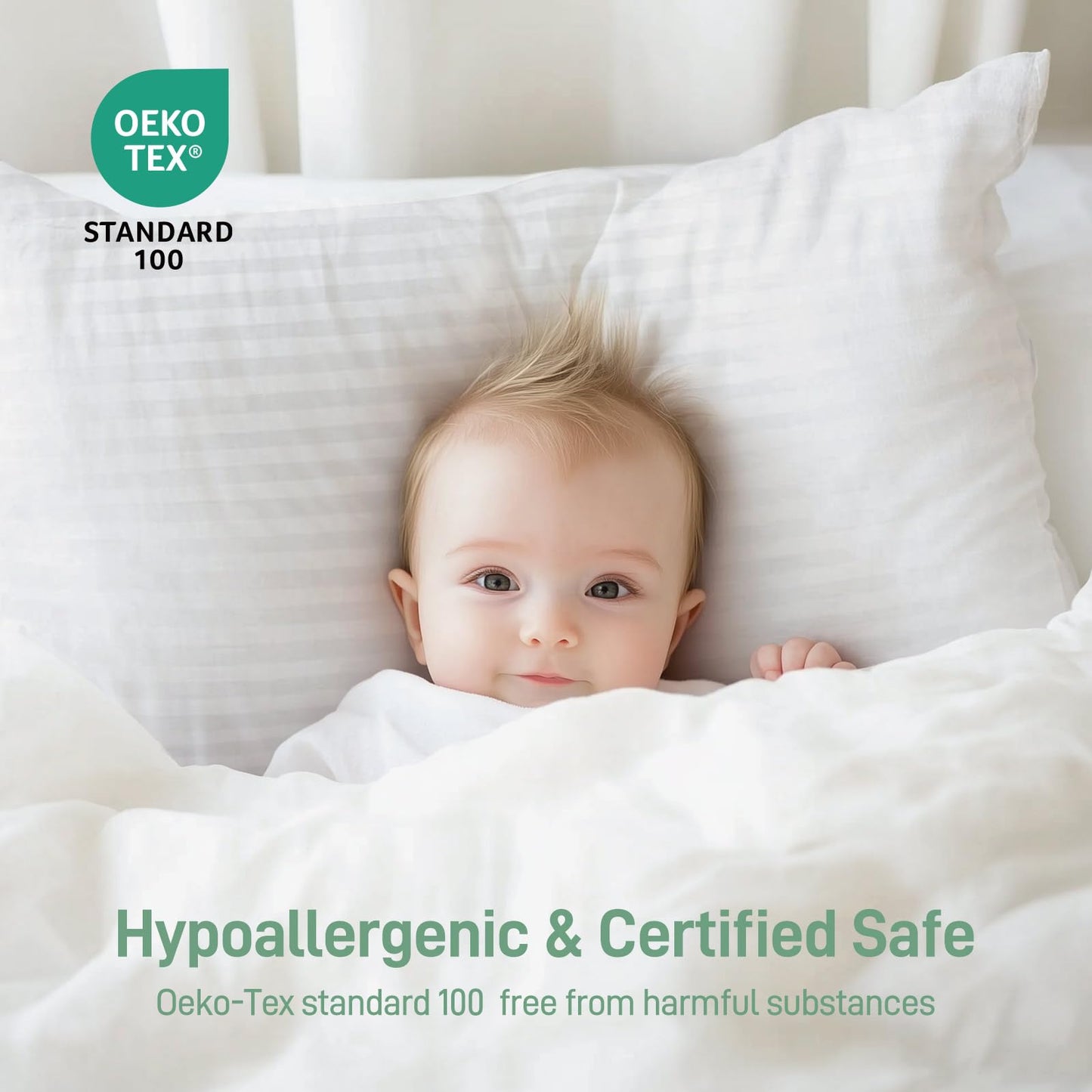 Hypoallergenic Soft Standard/Queen Size Set of 2 Pillows, Down Alternative Filling with Cotton Shell Hotel Quality Pillows, Breathable, Ideal for Side, Back and Stomach Sleeper, Oeko-TEX Certified - Medaid International