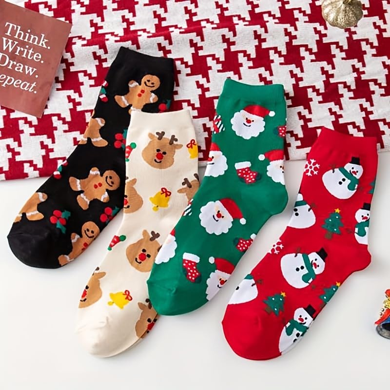 4 Pairs Womens Funny Socks Cozy Cute Printed Patterned Fun Christmas Novelty Santa Socks for Women and Men - Medaid International
