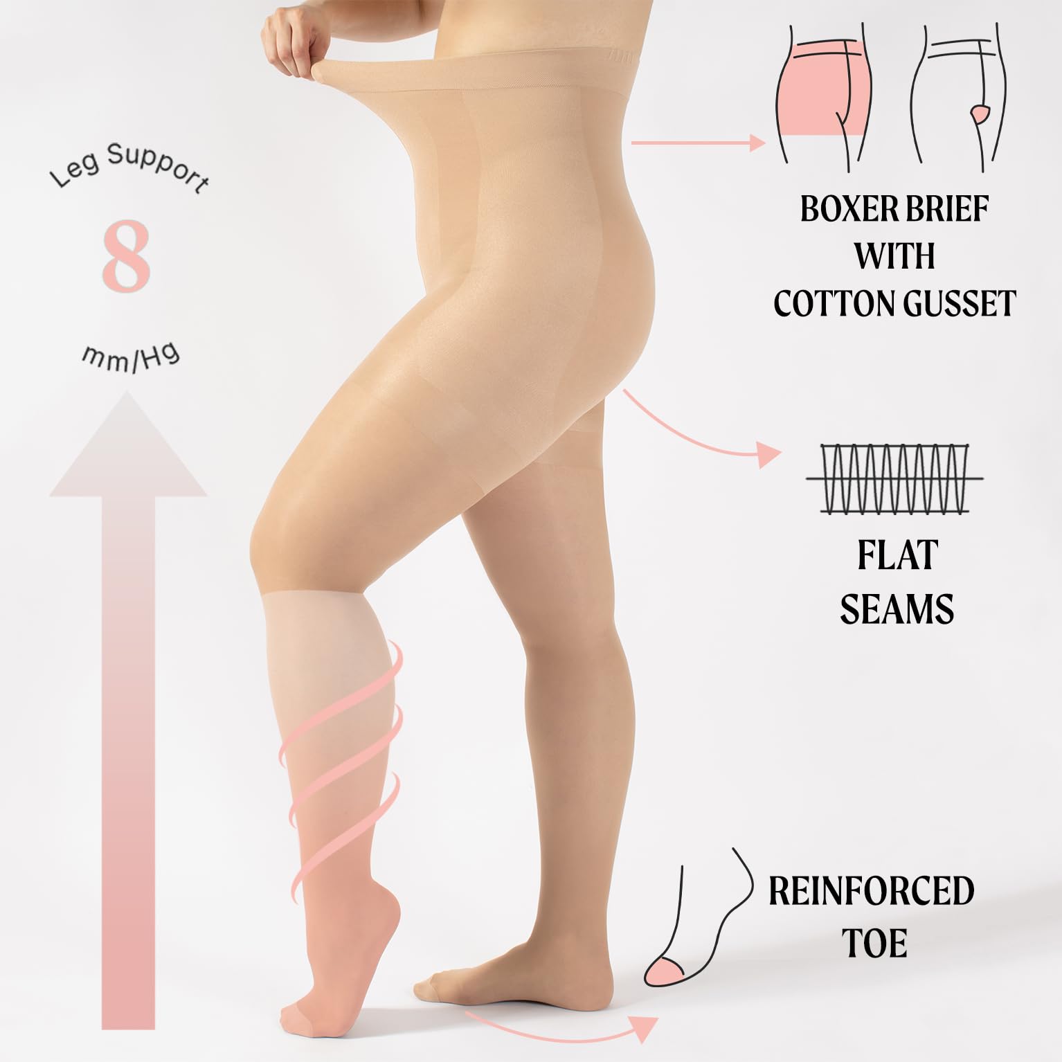 CALZITALY High Waist tights Control Top Shaping Nylons, Shaping Pantyhose, 20 Denier Sheer Shaping Tights for All Day Use (Large, Skin) - Medaid International
