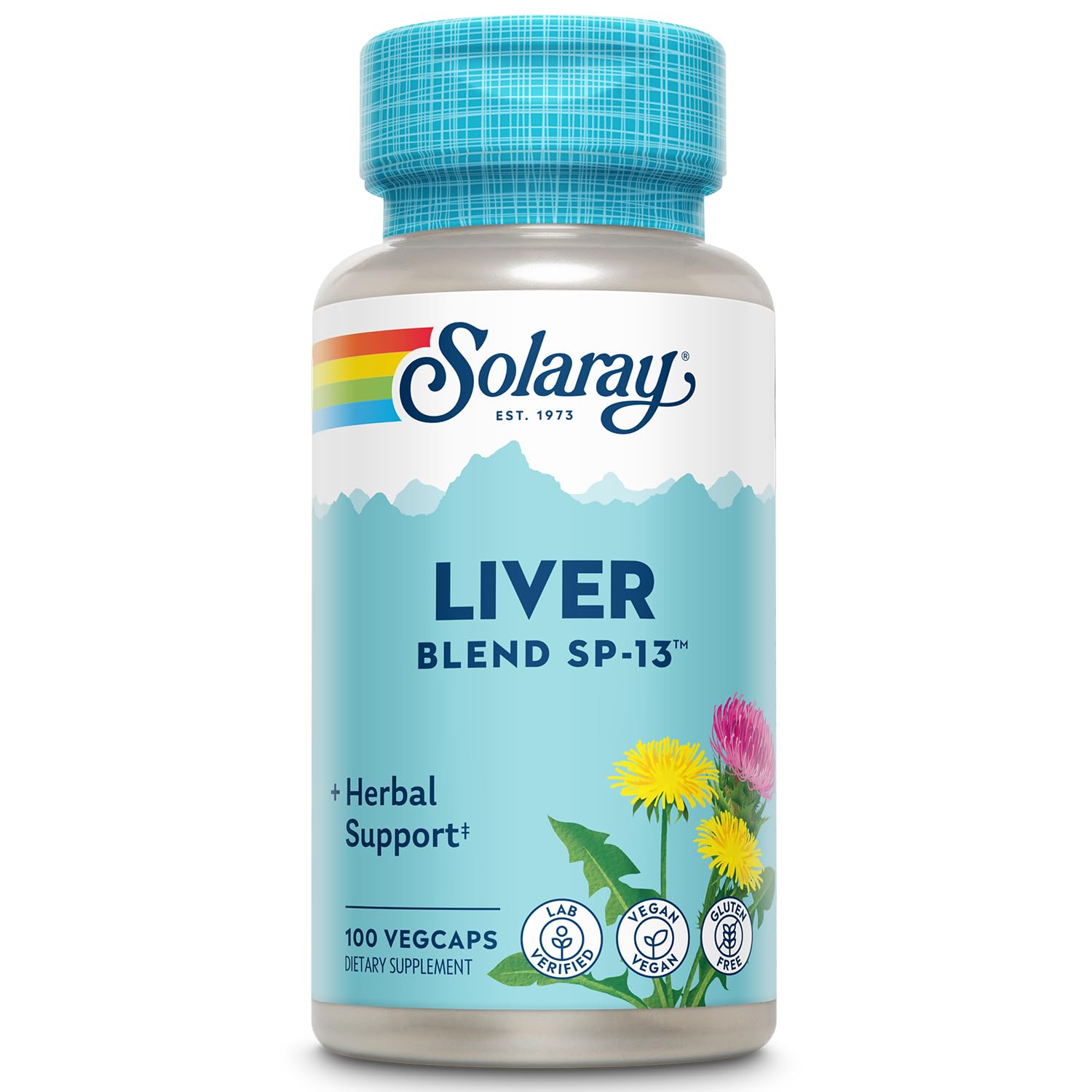 SOLARAY Liver Blend SP-13 - Traditional Herbal Support with Milk Thistle Extract, Dandelion Root, Burdock, Kelp, Peppermint and Trace Minerals - 60-Day Guarantee, 100 Servings, 100 VegCaps - Medaid International