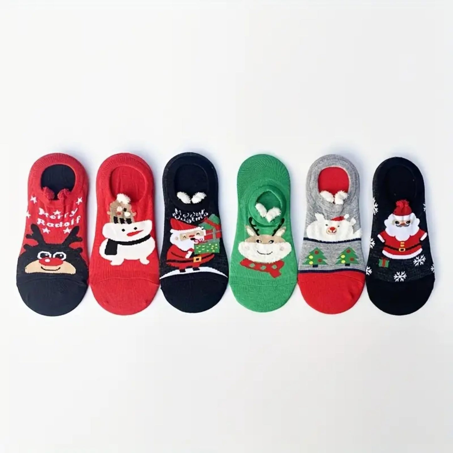 6 Pairs Cartoon Christmas Socks, Winter Warm Socks with Christmas Element Pattern for Xmas Gifts & Decor - Medaid International