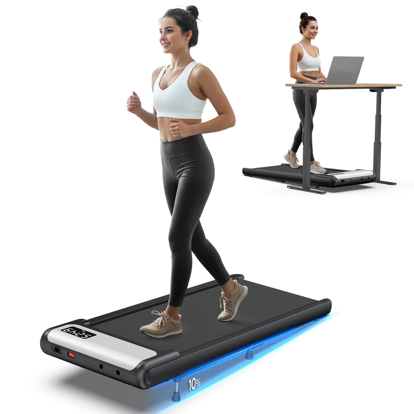COZYINN Walking Pad Treadmill, Under Desk Treadmills with 10% Incline for Home Office Small,Quiet 2.5HP Voice Remote Control Portable Treadmills Work with WELLFIT KINOMAP,Small Walking Jogging Machine - Medaid International