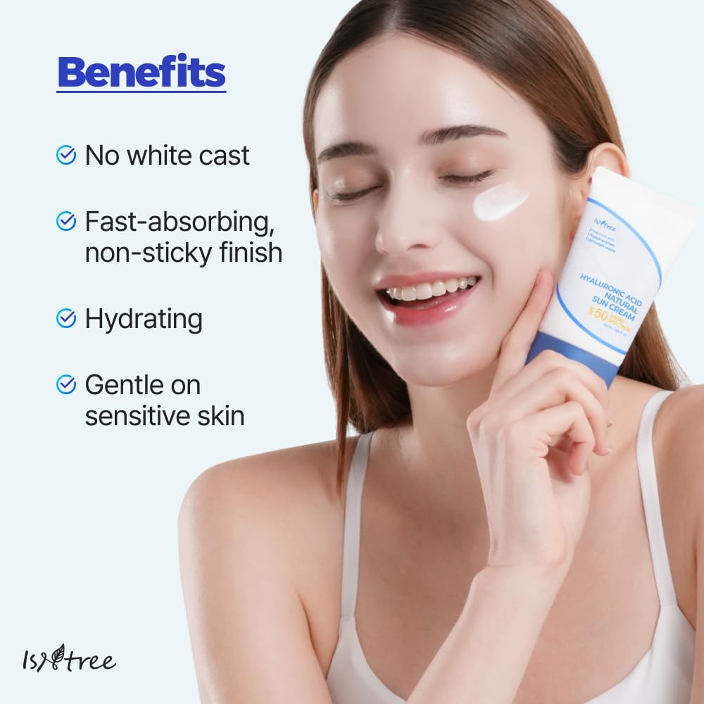 ISNTREE Hyaluronic Acid Natural Suncream 50ml, 1.69 fl oz | SPF 50 | Korean Skincare | Moisturizing | No White Cast | Korean Sunscreen | Broad Spectrum | Mild Formula - Medaid International