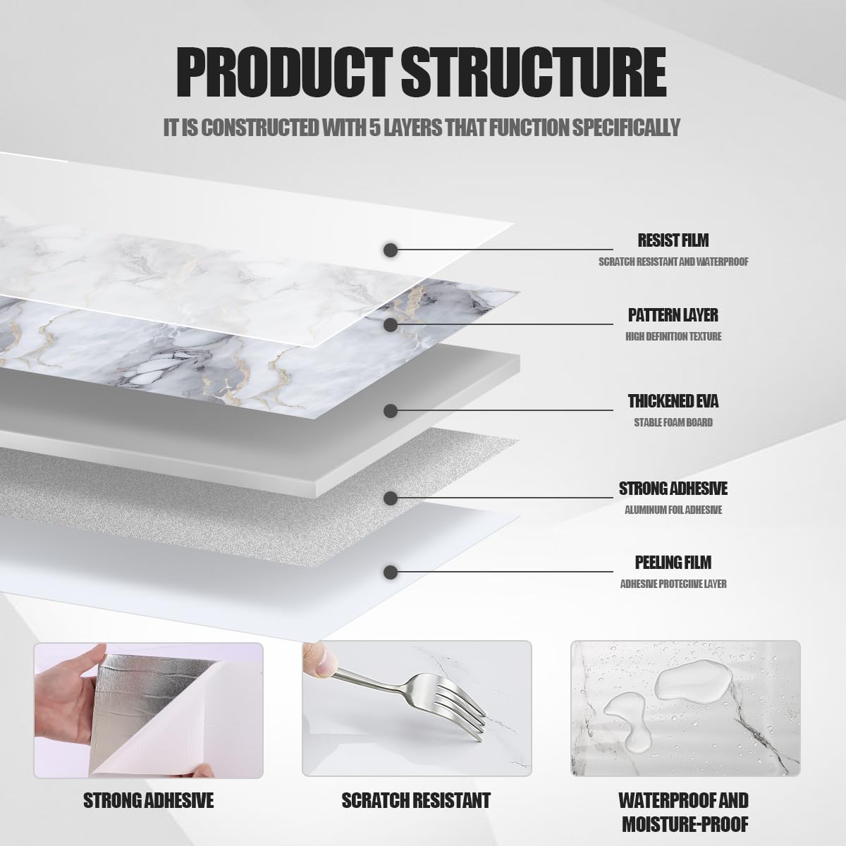 Chejiaye Thick 10pcs Marble Peel and Stick Backsplash Surface Waterproof Wall Panels,Self-Adhesive Marble PVC Foam Wall Panels for Kitchen, Bathroom - 11.8"x11.8" Kitchen Tile(Not Real Tiles,Blue) - Medaid International