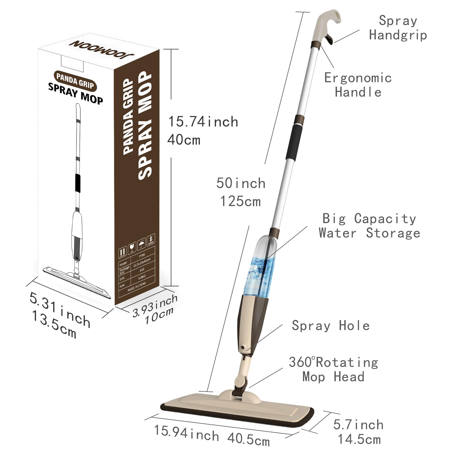 Mops for Floor Cleaning, 50 inch Spray Mop with 400ml Refillable Bottle and 2 Replacement Pads Dry Wet FloorCleaning Household or Commercial Use for Hardwood Laminate Tile Ceramic (Brown) - Medaid International
