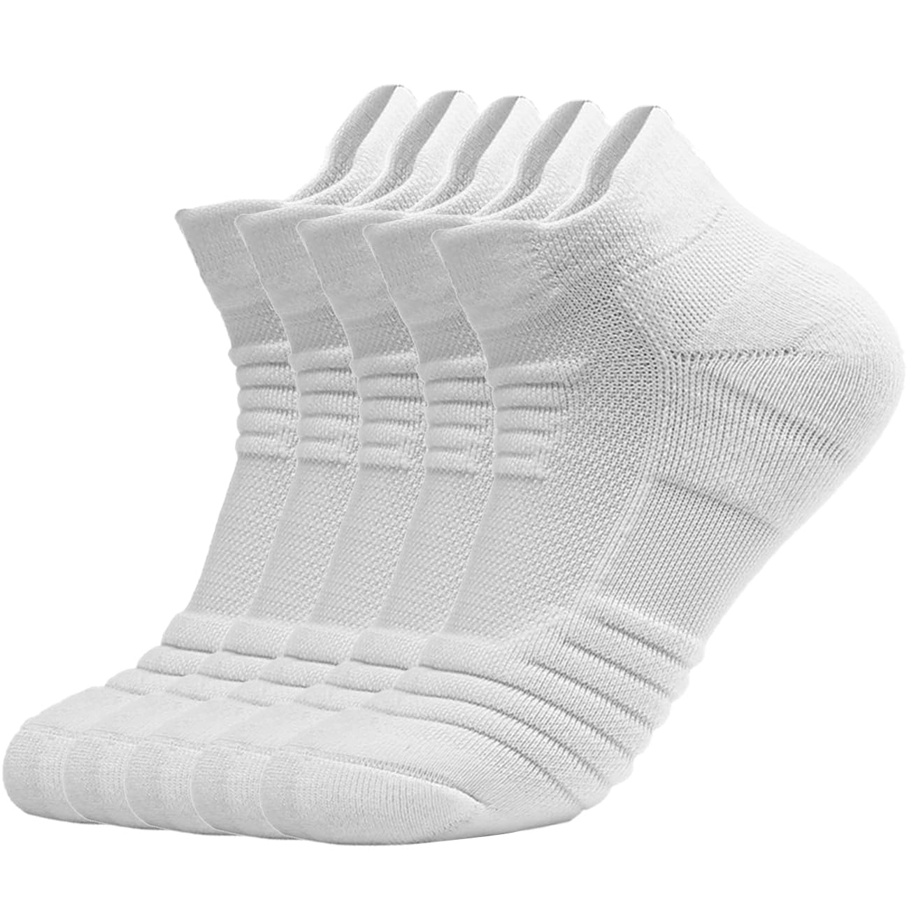 PUJANE 5 Pairs Ankle Athletic Running Socks Cushioned Breathable Low Cut Sports Tab Cotton Socks for Men and Women (White Size L) - Medaid International