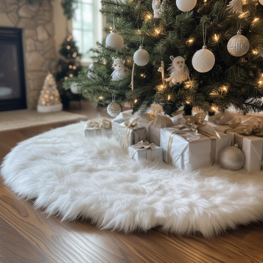AISENO 48 Inch White Faux Fur Christmas Tree Skirt, Luxury Plush Tree Base Cover for Holiday Party and Home Christmas Decor - Medaid International
