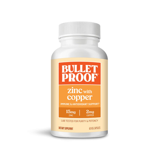 Bulletproof Zinc with Copper Capsules, 60 Count, Minerals and Antioxidant Supplement for Immunity and Mood - Medaid International