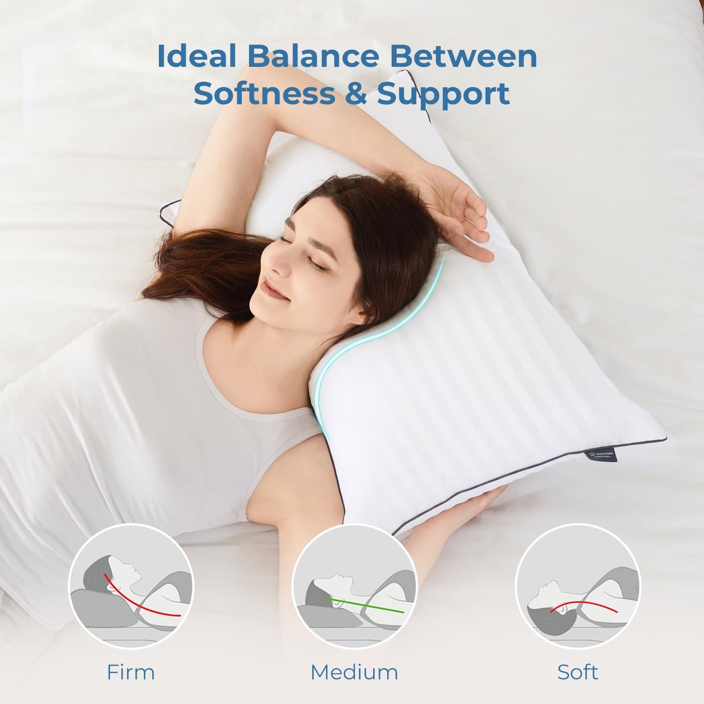 GOHOME Pillows Standard Size Set of 4 - Bed Pillows for Sleeping 4 Pack, Cooling Supportive Hotel Pillows with Premium Soft Down Alternative Fill for Side Stomach and Back Sleepers - Medaid International