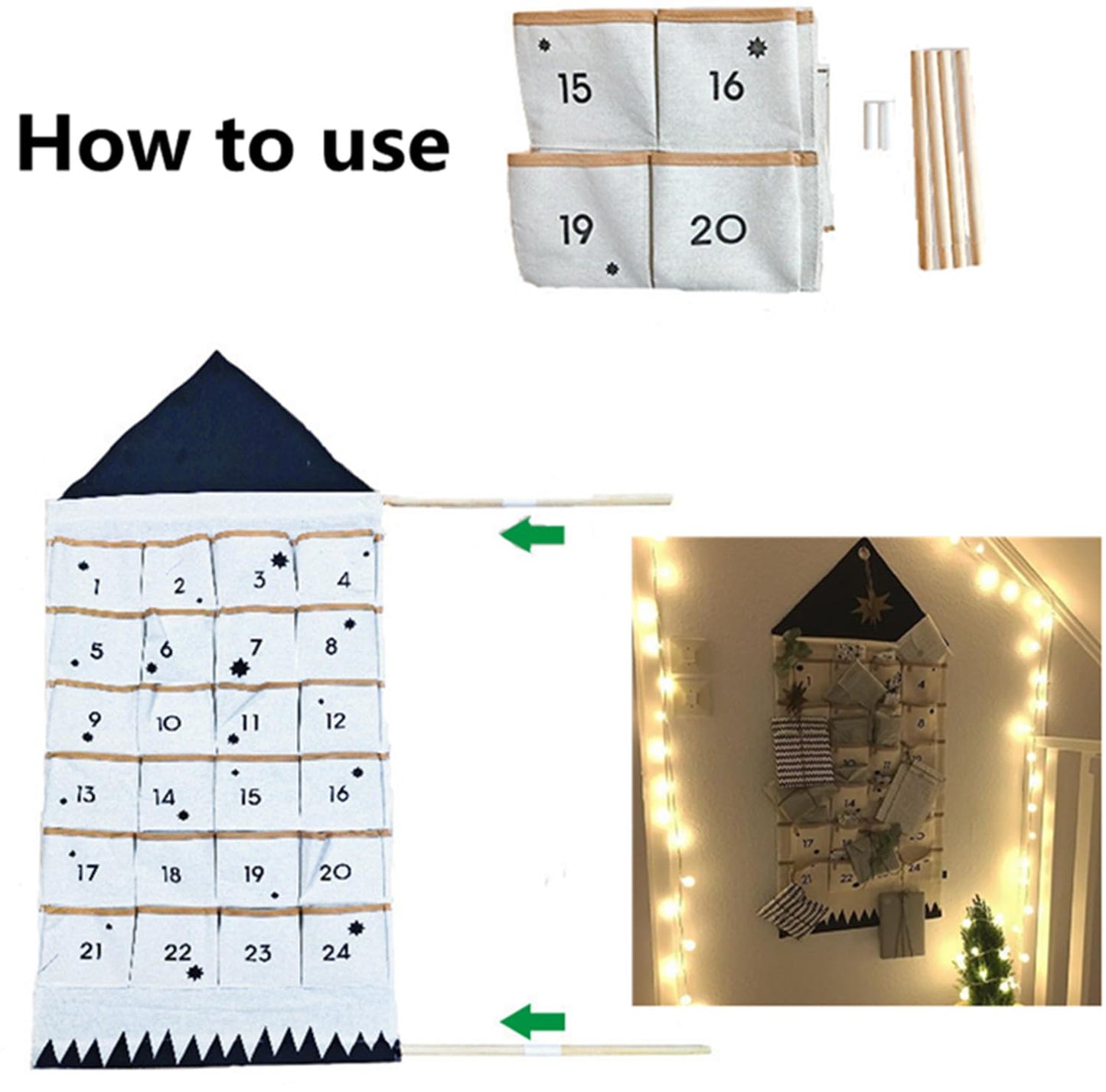 Dkieuyu Reusable Advent Calendar Christmas Hanging Advent Calendar with Pockets,Empty Fillable Portable Door Wall Countdown Cloth Advent Calendar Organizer Xmas Decorations (A-24 pockets) - Medaid International