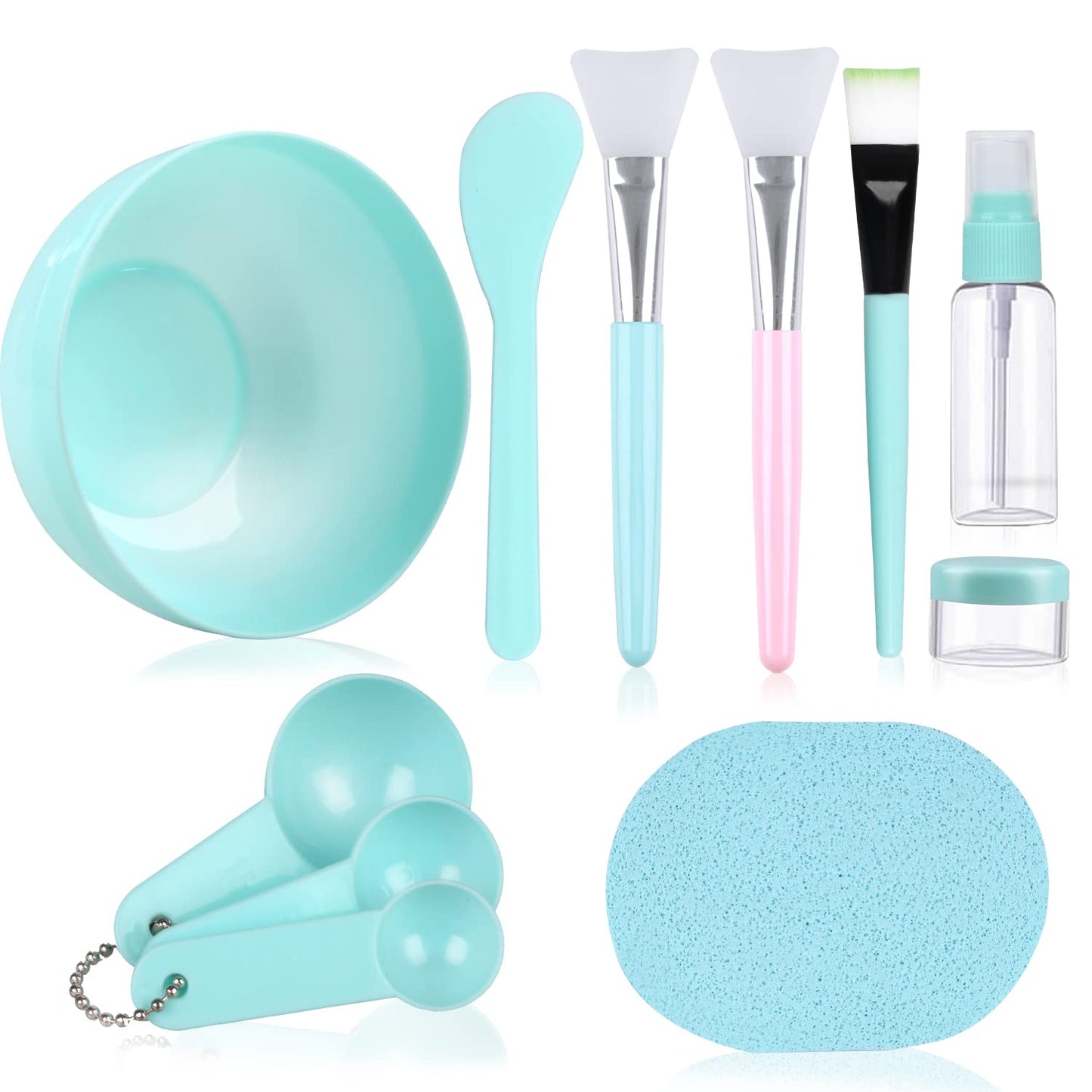 Face Mask Mixing Bowl Set, Facial Mask Mixing Tool Kit with Plastic Mask Bowl Silicone Mask Brushes Measuring Cup Stick Spatulas Facial Sponge (10PCS) - Medaid International