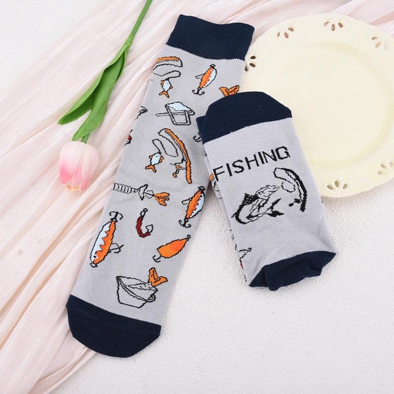 Guqqeuc Birthday Gifts for Father Grandpa Fishing Gifts Socks for Boyfriend Husband Fisherman Xmas Holiday Gift Brother Uncle Funny Mens Crew Sock Fishing Lover Presents for Friends Family - Medaid International