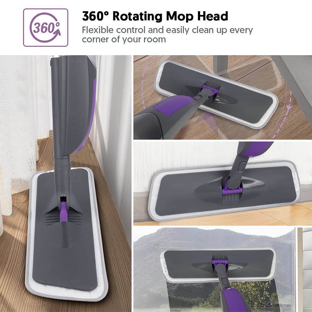 Spray Mops for Floor Cleaning - HOMSIER Microfiber Mop Wet Dry with 3 Washable Pads 550ML Refillable Bottle for Hardwood Wood Laminate Tile Marble Kitchen Home Hard Floors - Medaid International