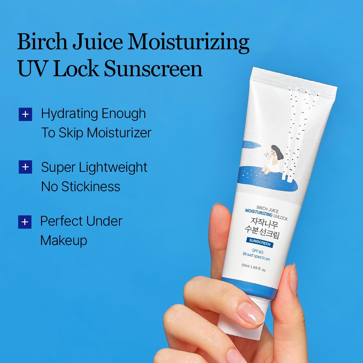 ROUND LAB Birch Juice Moisturizing UV LOCK SPF 45, 1.69 Fl Oz, Hydrating Lotion-like Lightweight Glow Sunscreen for Sensitive Skin, No White Cast, Fragrance-Free, Protector Solar, Korean Sunscreen - Medaid International