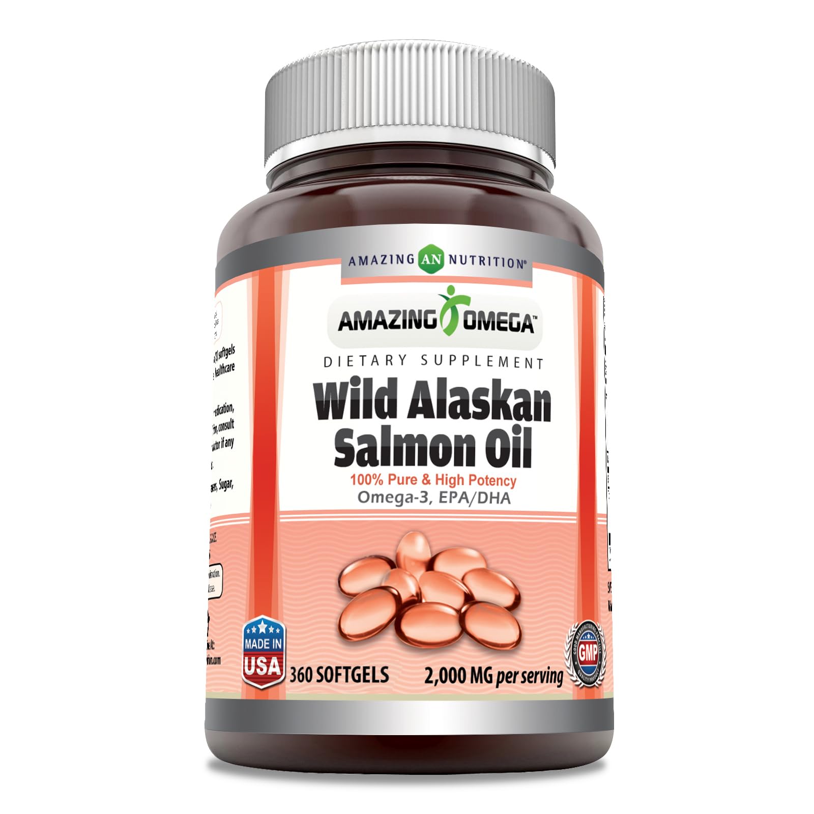 Amazing Omega Wild Alaskan Salmon Oil 2000mg Per Serving Softgels Supplement (360) - Medaid International