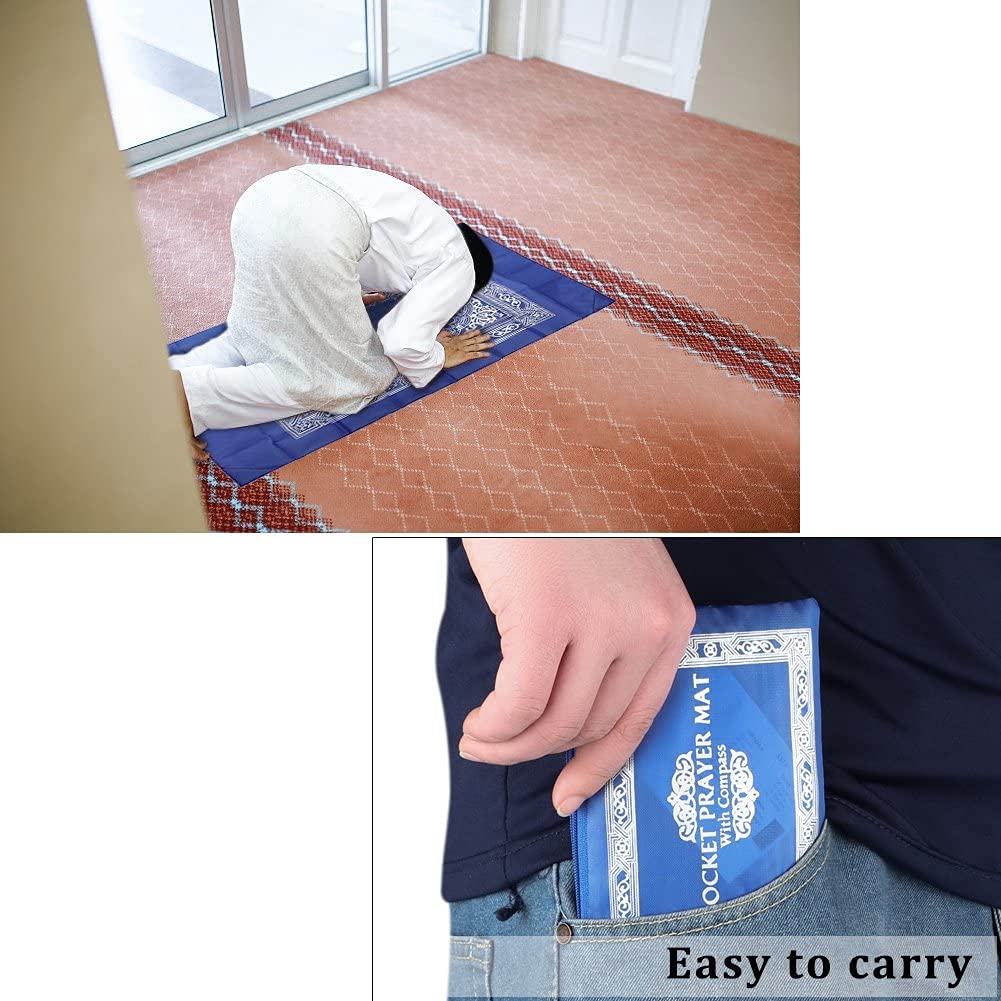 Anlising 1 Pieces Portable Travel Prayer Mat with Compass, Waterproof Polyester Prayer Rug, Muslim Travel Prayer Mat, for Ramadan Gifts (60cm×100cm) - Medaid International
