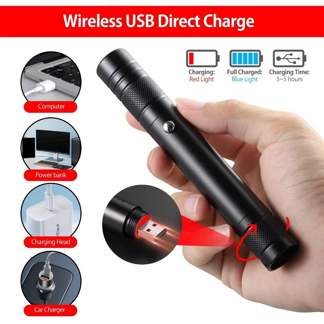 Laser Pointer High Power Rechargeable Lazer Pointer, Laser Pen with Long Range Adjustable Focus with Star Cap, Laser Pointer Pen Suitable for Outdoor, Astronomy, Cats Dogs (Red) - Medaid International