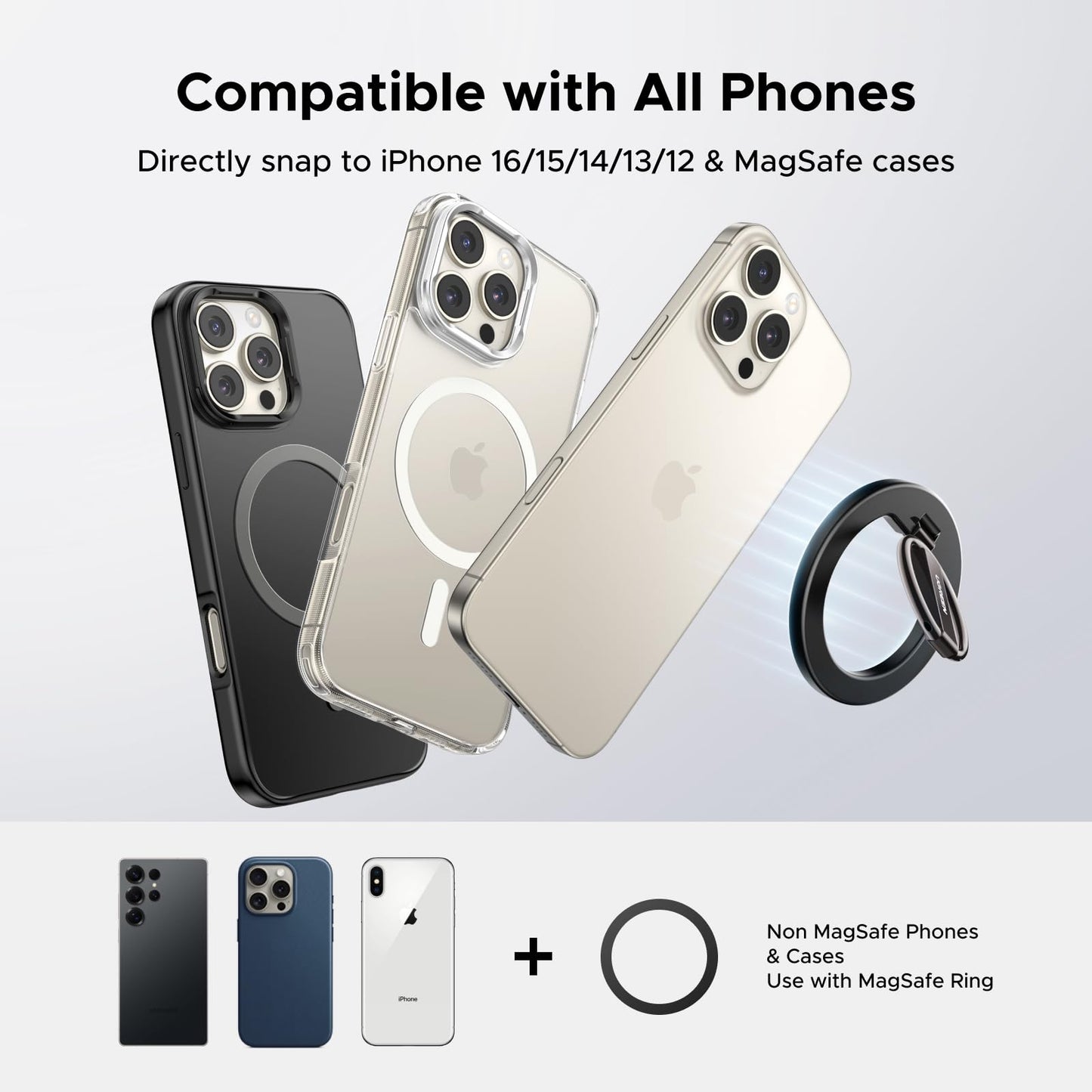 UGREEN Magnetic Phone Grip for MagSafe Phone Holder, Universal Strong Magnetic Ring Phone Stand Compatible with iPhone 17 Air 16 Pro 15 Pro Max 14 Plus 13 12, MagSafe Accessories - Medaid International