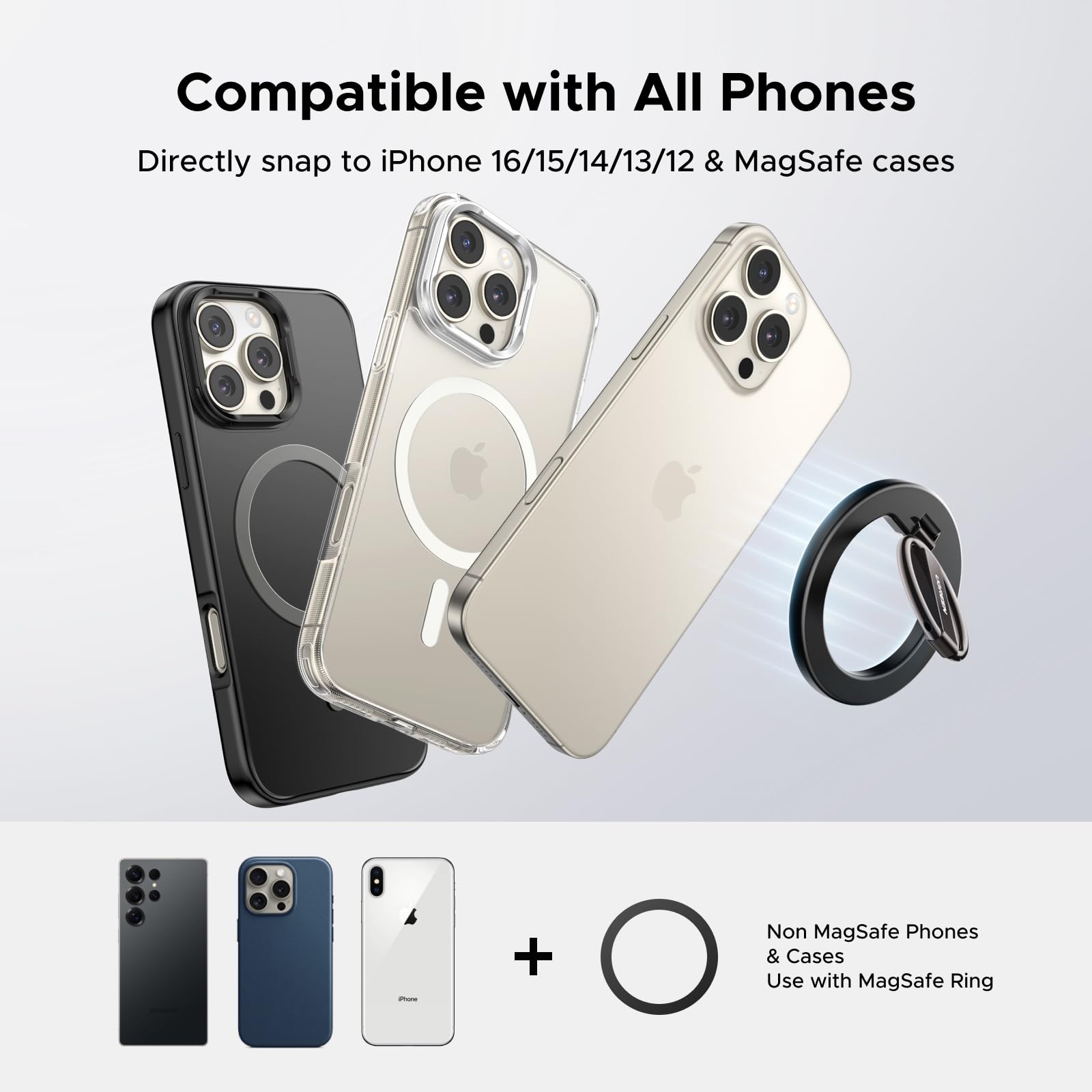 UGREEN Magnetic Phone Grip for MagSafe Phone Holder, Universal Strong Magnetic Ring Phone Stand Compatible with iPhone 17 Air 16 Pro 15 Pro Max 14 Plus 13 12, MagSafe Accessories - Medaid International